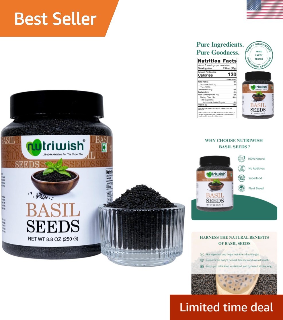 Natural Basil Seeds 250 g | Versatile Gluten-Free Superfood for Daily Nutrition