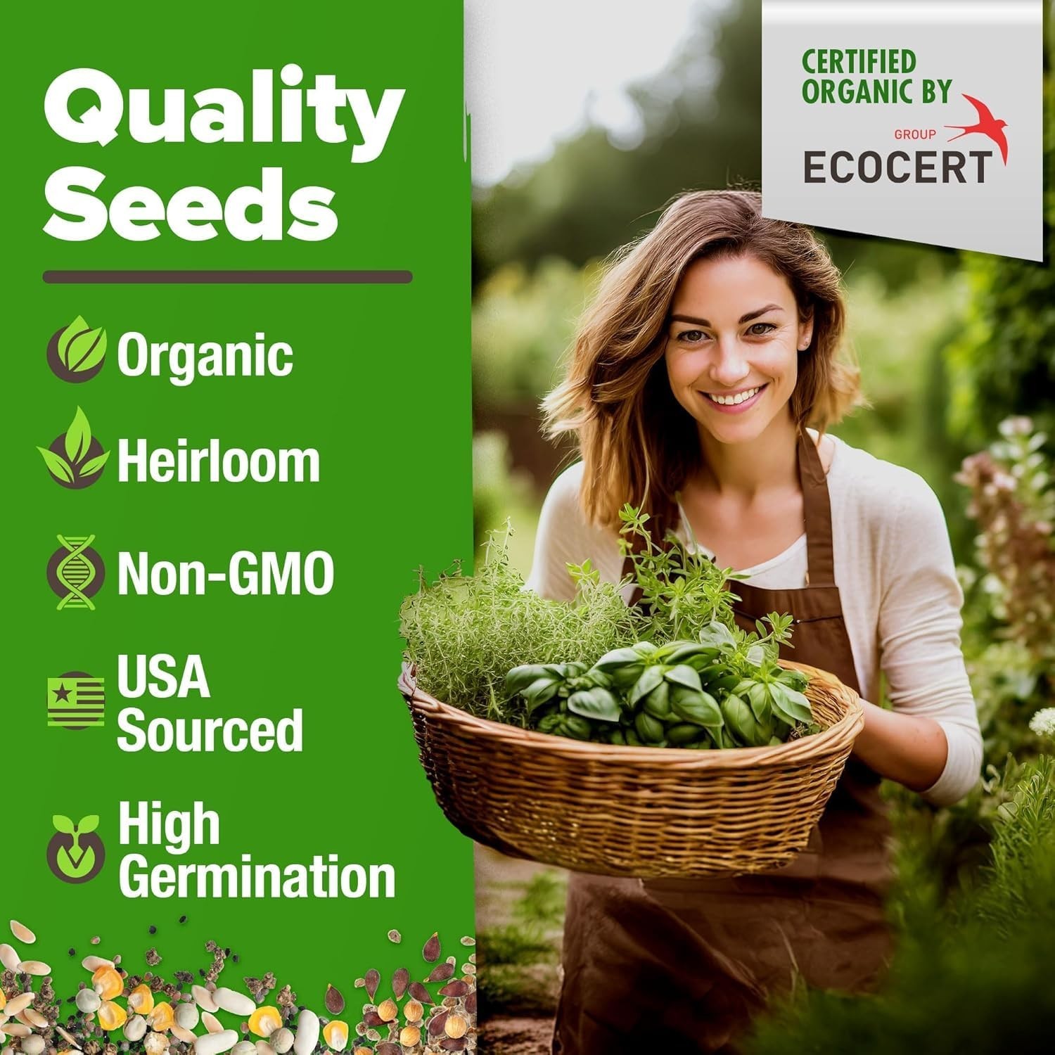 Organic Herb Seeds Variety Pack – Non-GMO Heirloom, 2500+ High-Germination Seeds