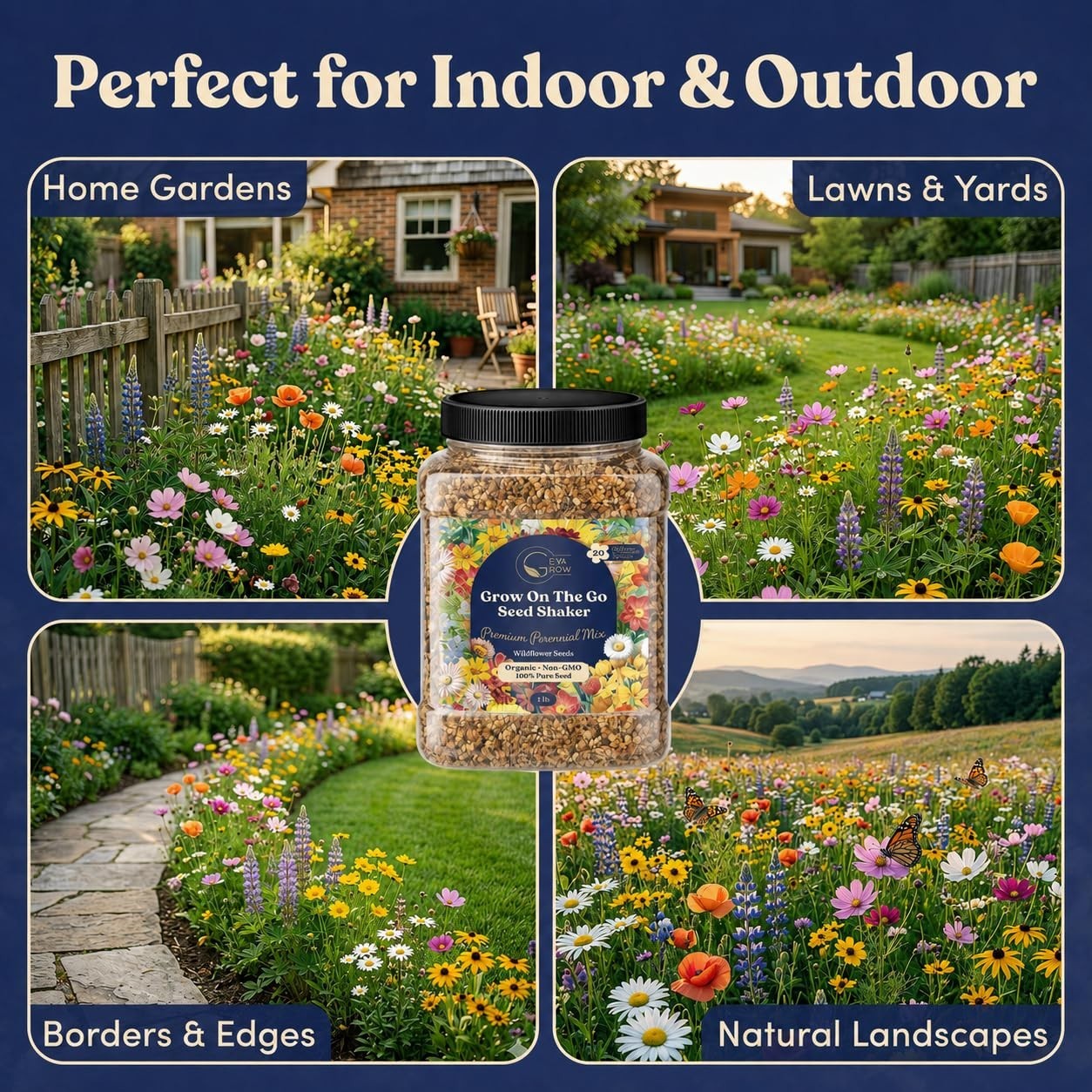 Bulk Wildflower Seed Shaker – 900,000+ Perennial Flower Seeds Mix, 1 lb Tub, Pla