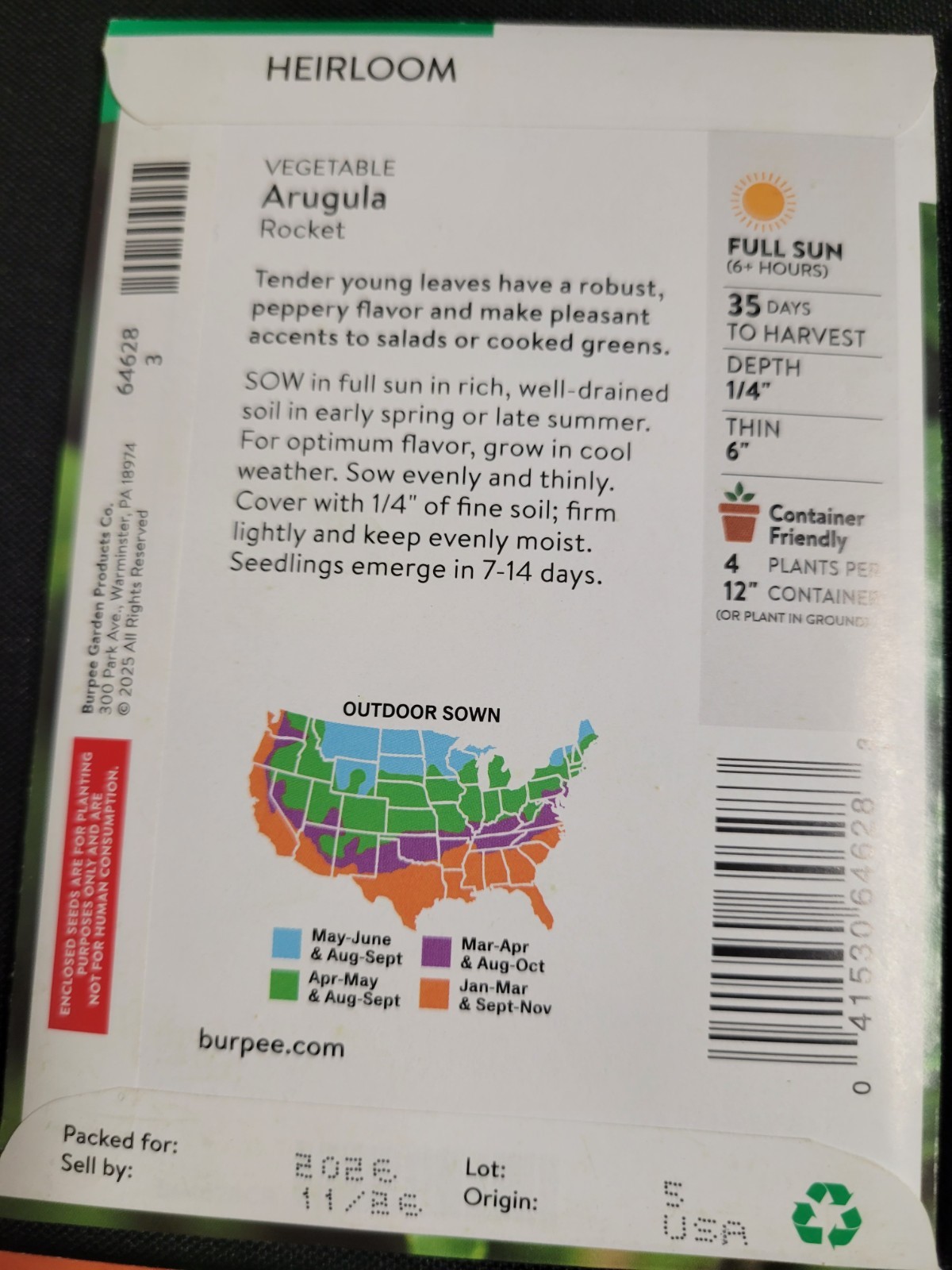 Burpee Heirloom Vegetables and Herb 4 Seed Pack Assortment (2026 Season) New