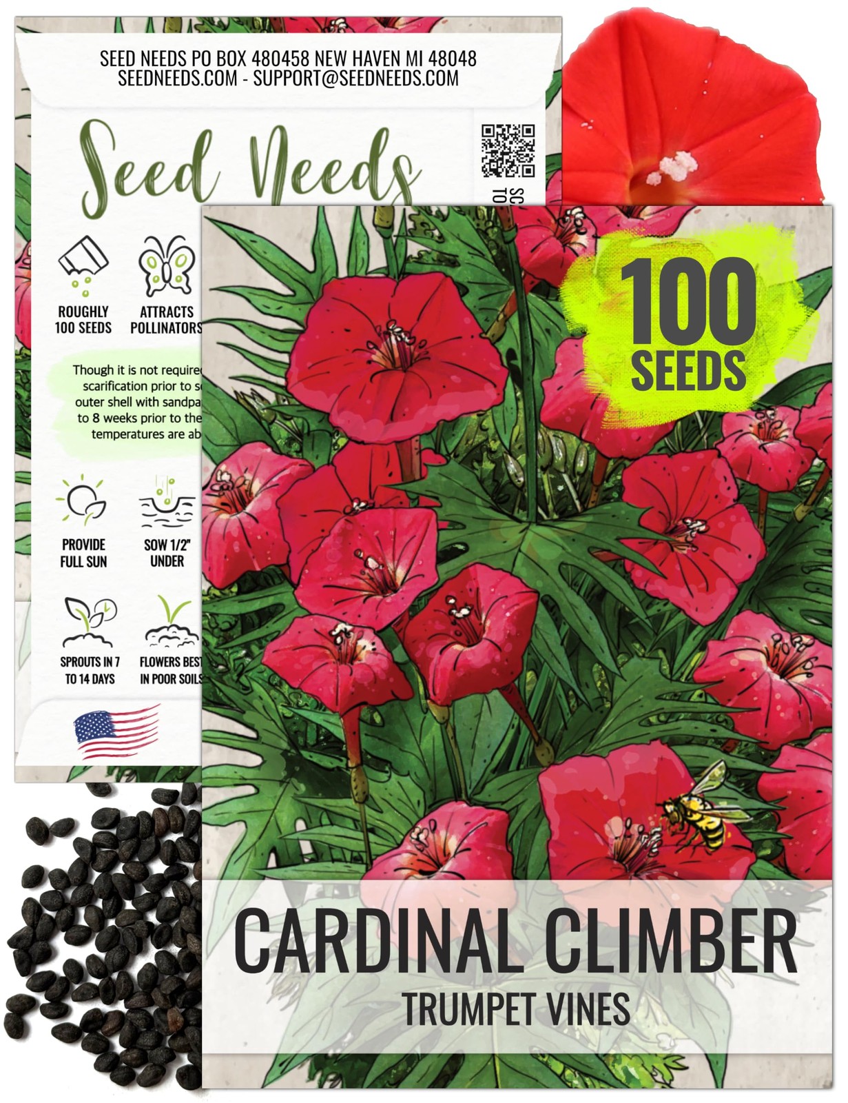 Needs, Cardinal Climber Seeds – 100 Heirloom Seeds for Planting Ipomea Quamoc…
