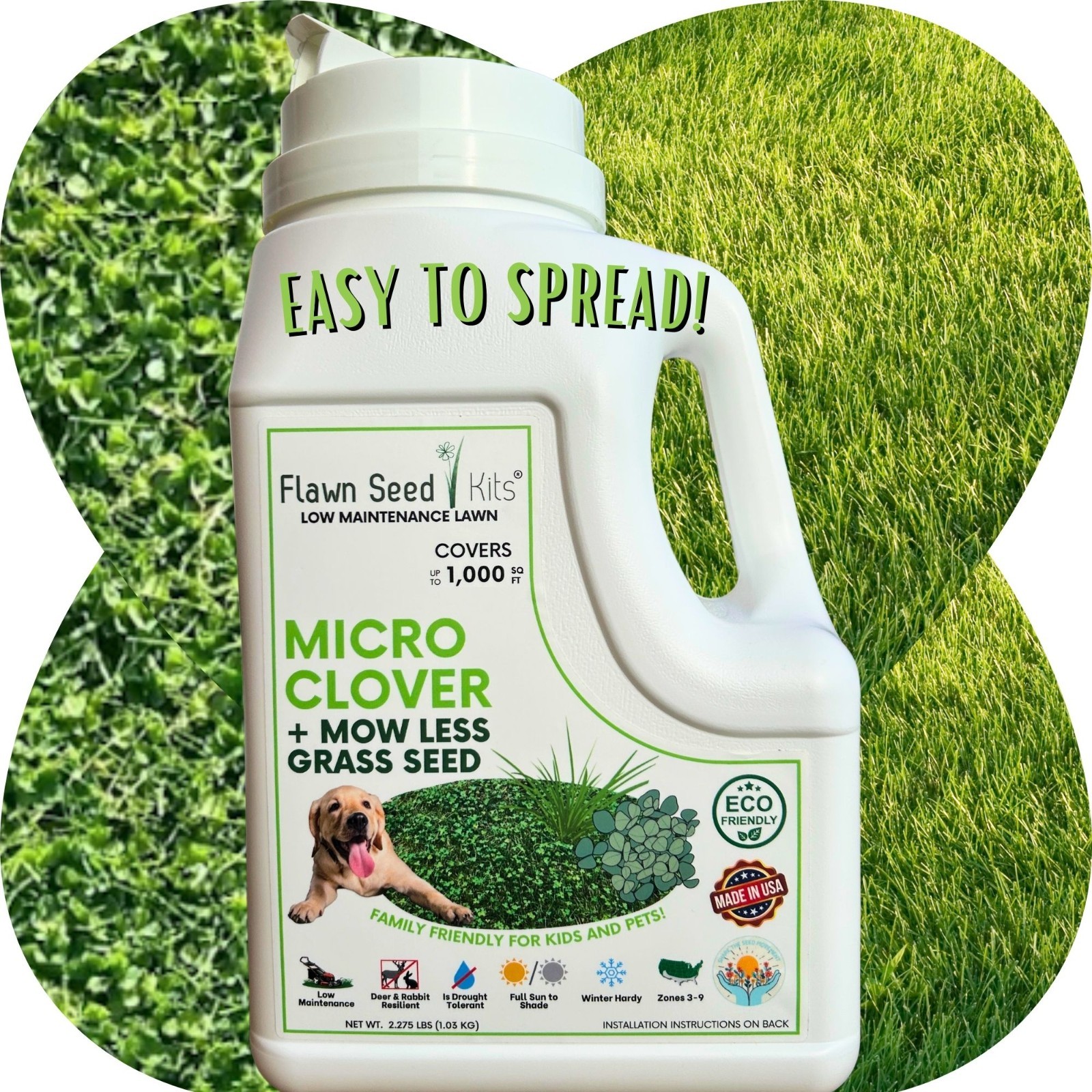 Flawn Seed Kits Micro Clover Seed + Mow Less Fine Fescue Grass