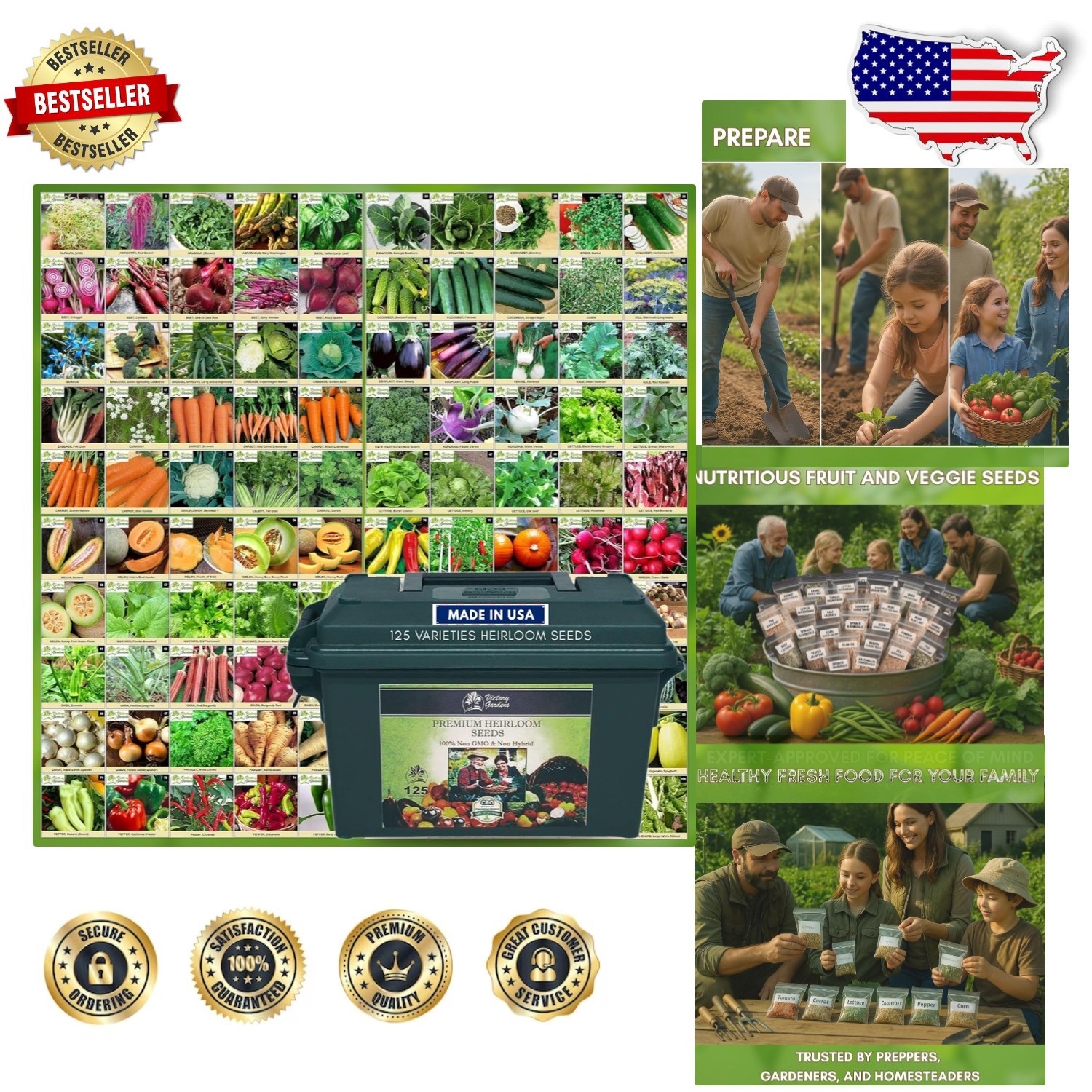 Heirloom Seed Vault 125 Varieties Non-GMO Survival Garden Indoor Outdoor