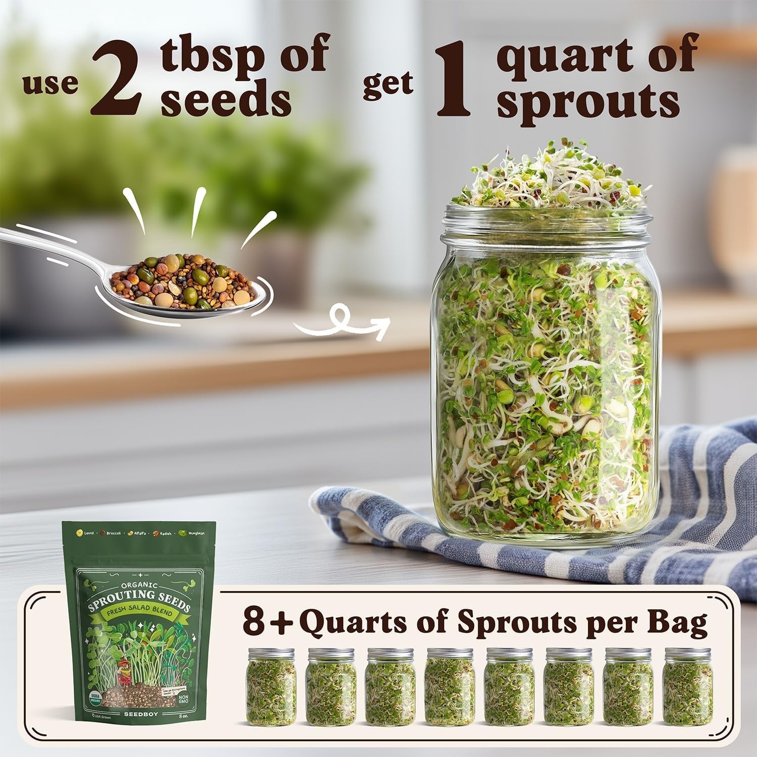 Organic Non-GMO Sprouting Seeds, Fresh Salad Blend – Grown Microgreens Mix w…