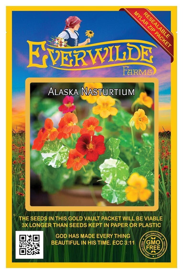 25 Alaska Mixed Nasturtium Wildflower Seeds – Everwilde Farms Mylar Seed Packet