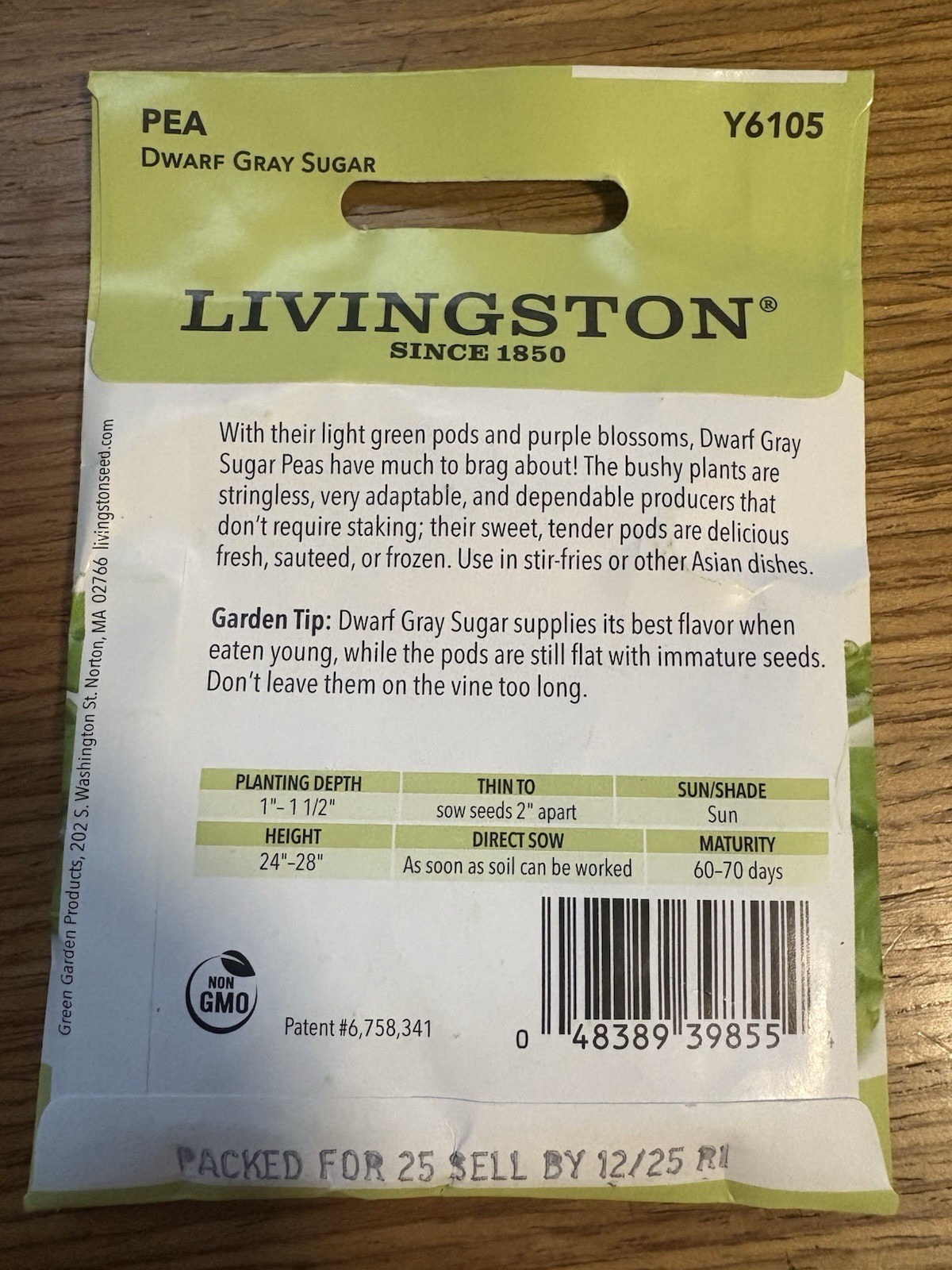 10 PACKS OF 10G Livingston Seed Company Dwarf Gray Sugar Pea Non-GMO Seeds