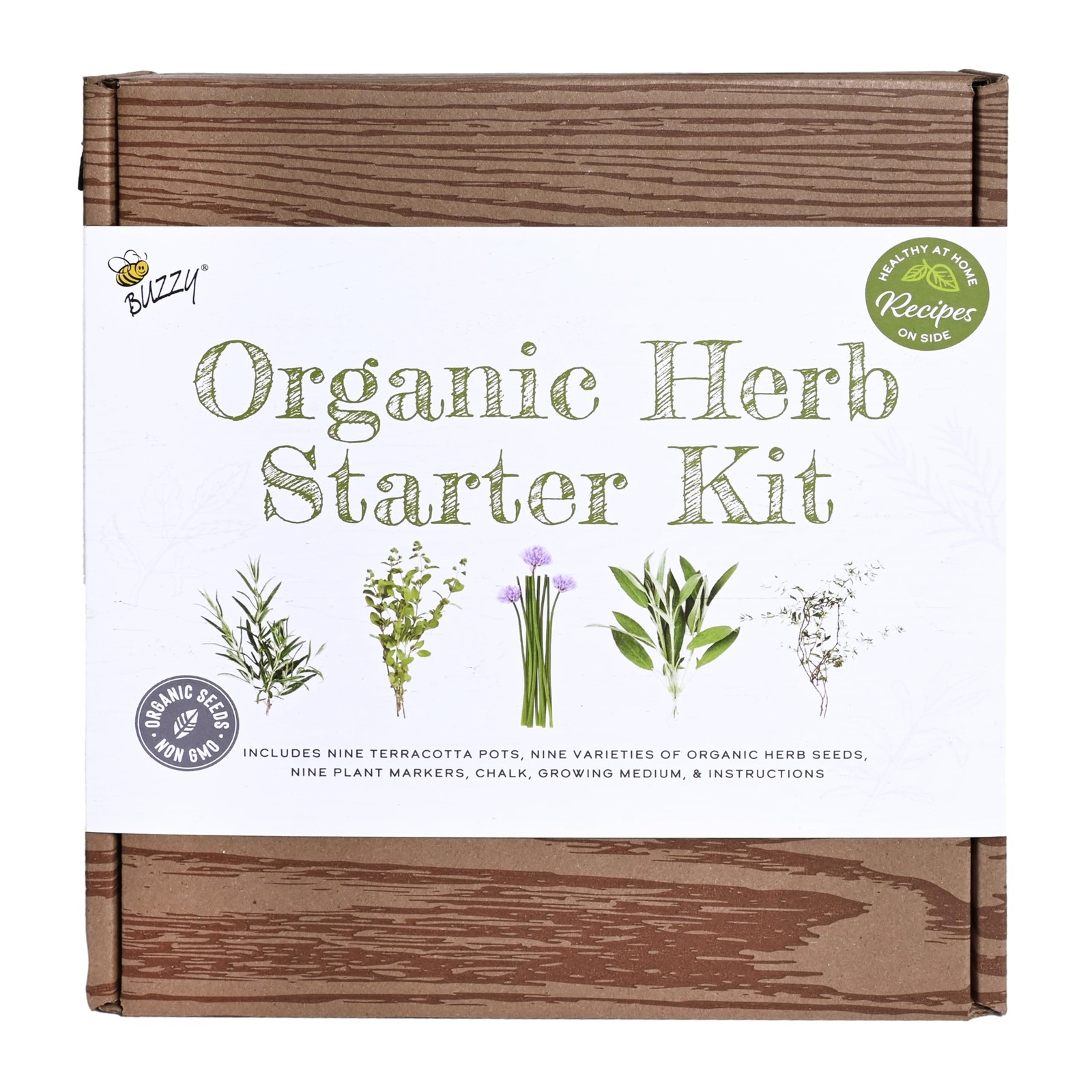 Buzzy Organic Herb Starter Kit – 9 Terracotta Pots, Organic Seeds & Soil Pell…