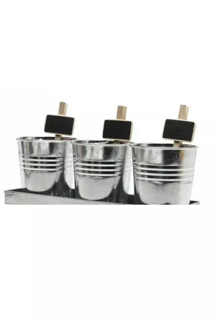 3 Pot Kitchen Herbs Grow Garden Kit, Basil, Chives, Cilantro, Galvanized Pots