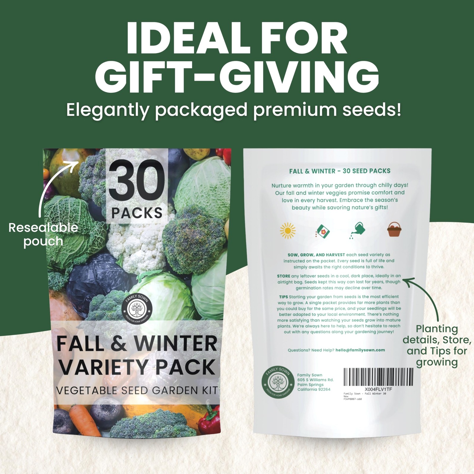 Fall & Winter Seed Variety Pack | 30 Invidiual Packs | 2026 Season | Non-GMO …