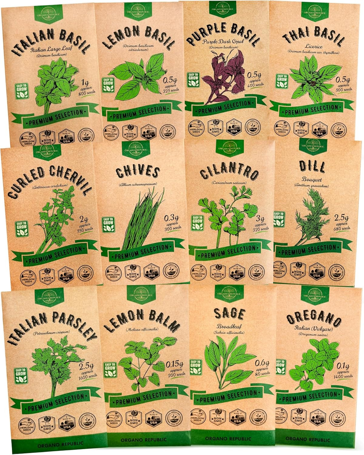 Culinary Herb Seeds Variety Pack 12 Types Non-GMO Heirloom Indoor Outdoor Garden
