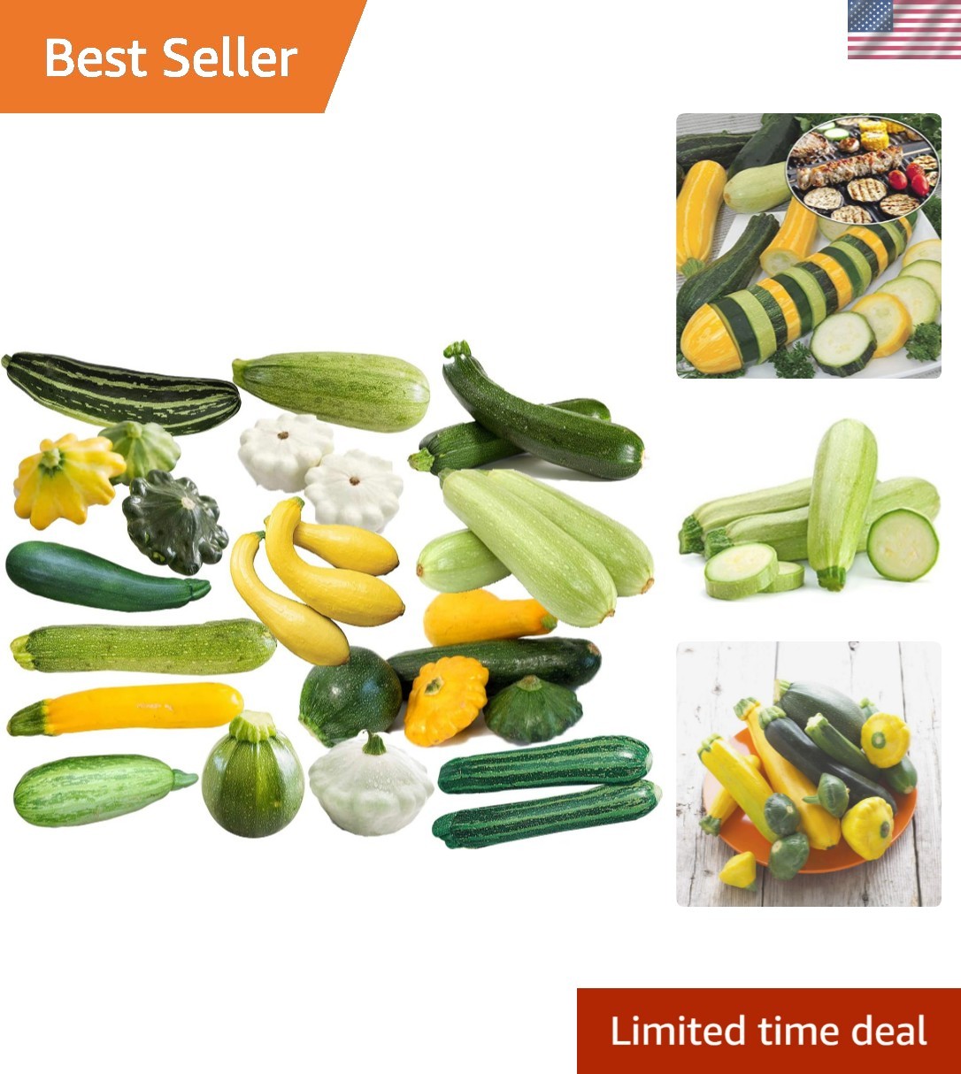 Non-GMO 12 Varieties Garden Seed Mix – 50 Zucchini & Squash Seeds for Full Sun