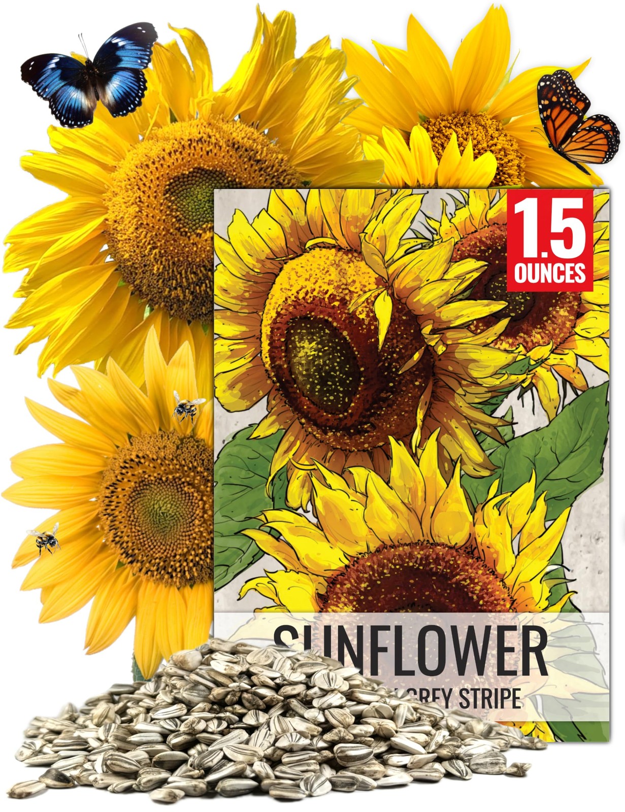 Needs Sunflower Seeds to Plant 600+ Mammoth Grey Stripe Seeds | Heirloom Heli…
