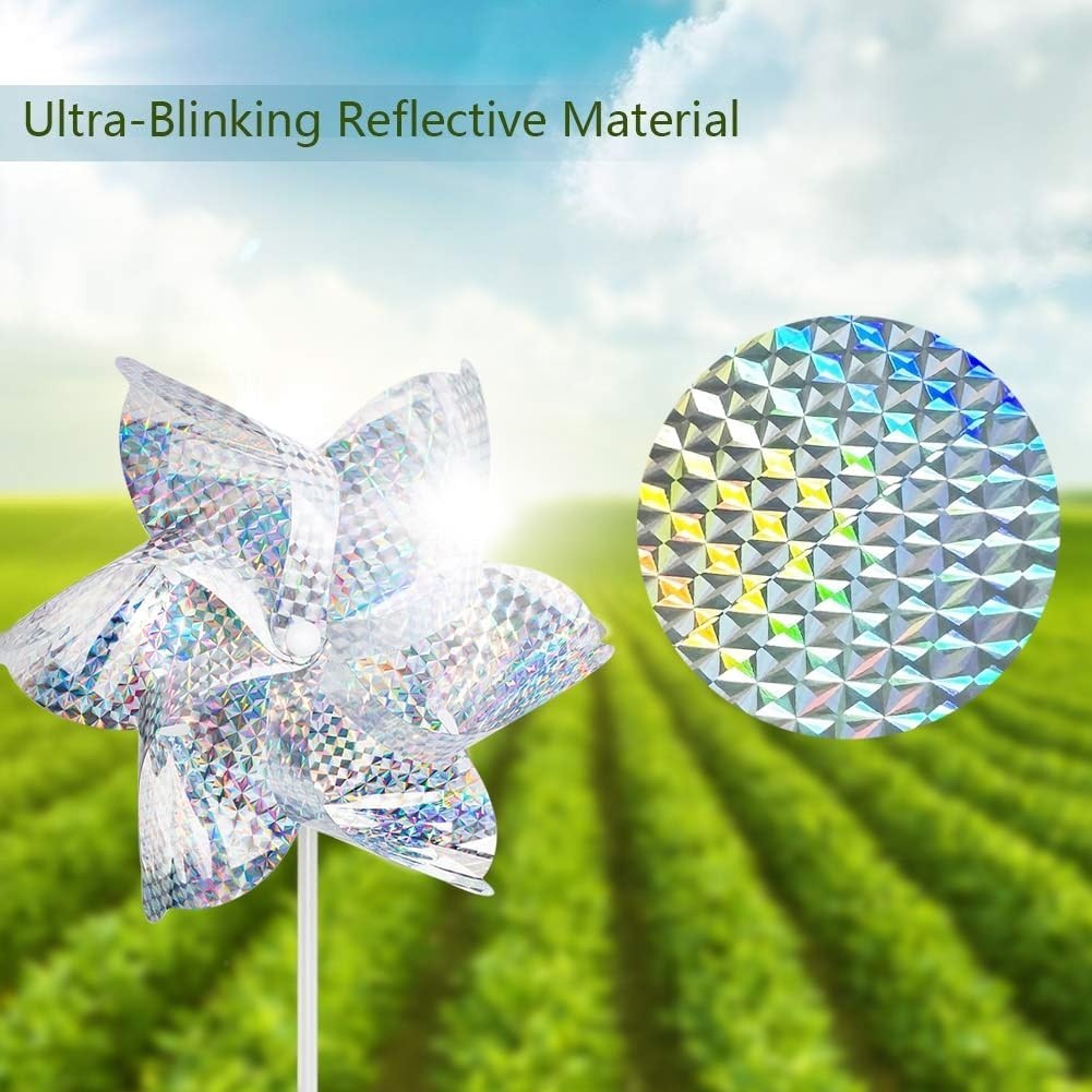 Reflective Garden Pinwheels 10-Pack, Silver/Gold, 7.31×15.7 inches, Bird Repe…