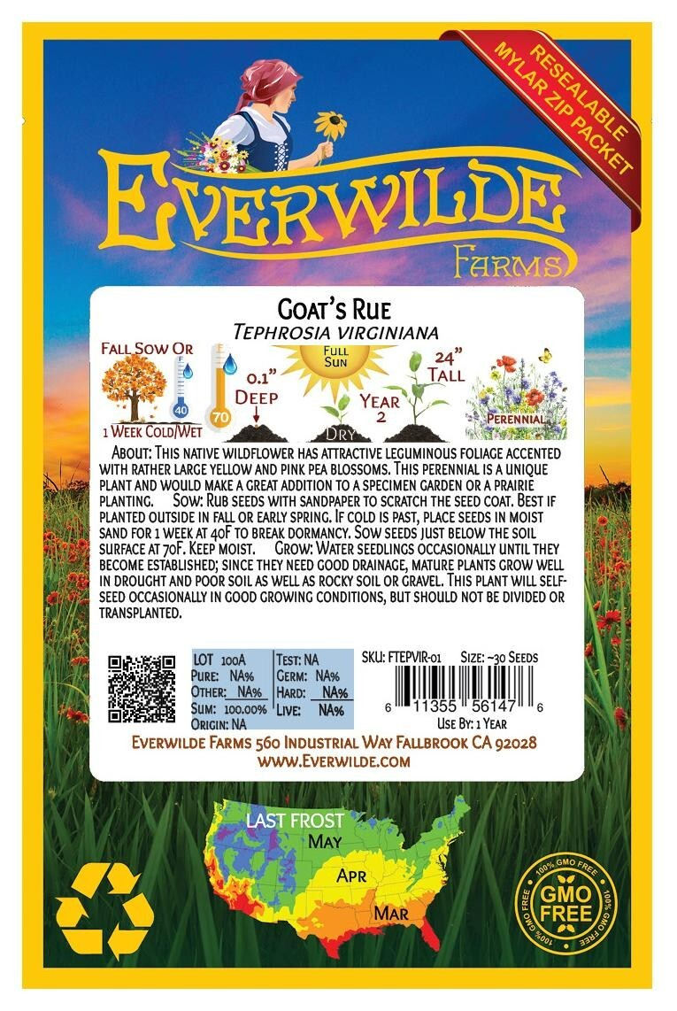 30 Goat’s Rue Wildflower Seeds – Everwilde Farms Mylar Seed Packet