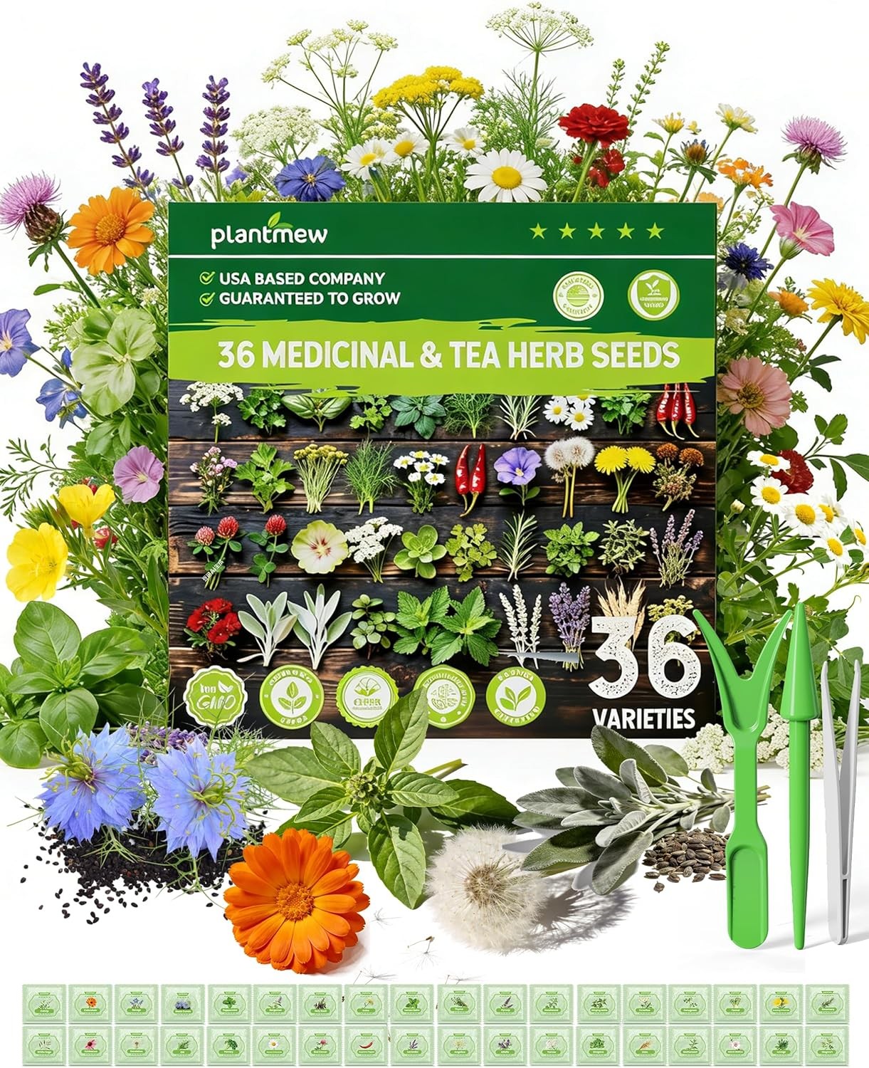 Medicinal Herb Seeds Variety Pack – 36 Heirloom Non-GMO Herbal Tea Garden Seeds: