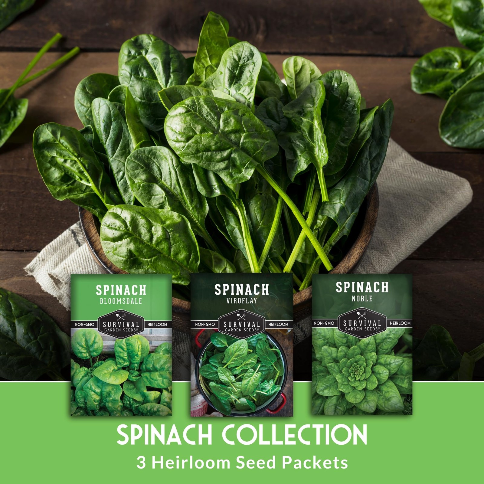 Spinach Seeds 3 Variety Heirloom Planting Pack NonGMO OpenPollinated Garden