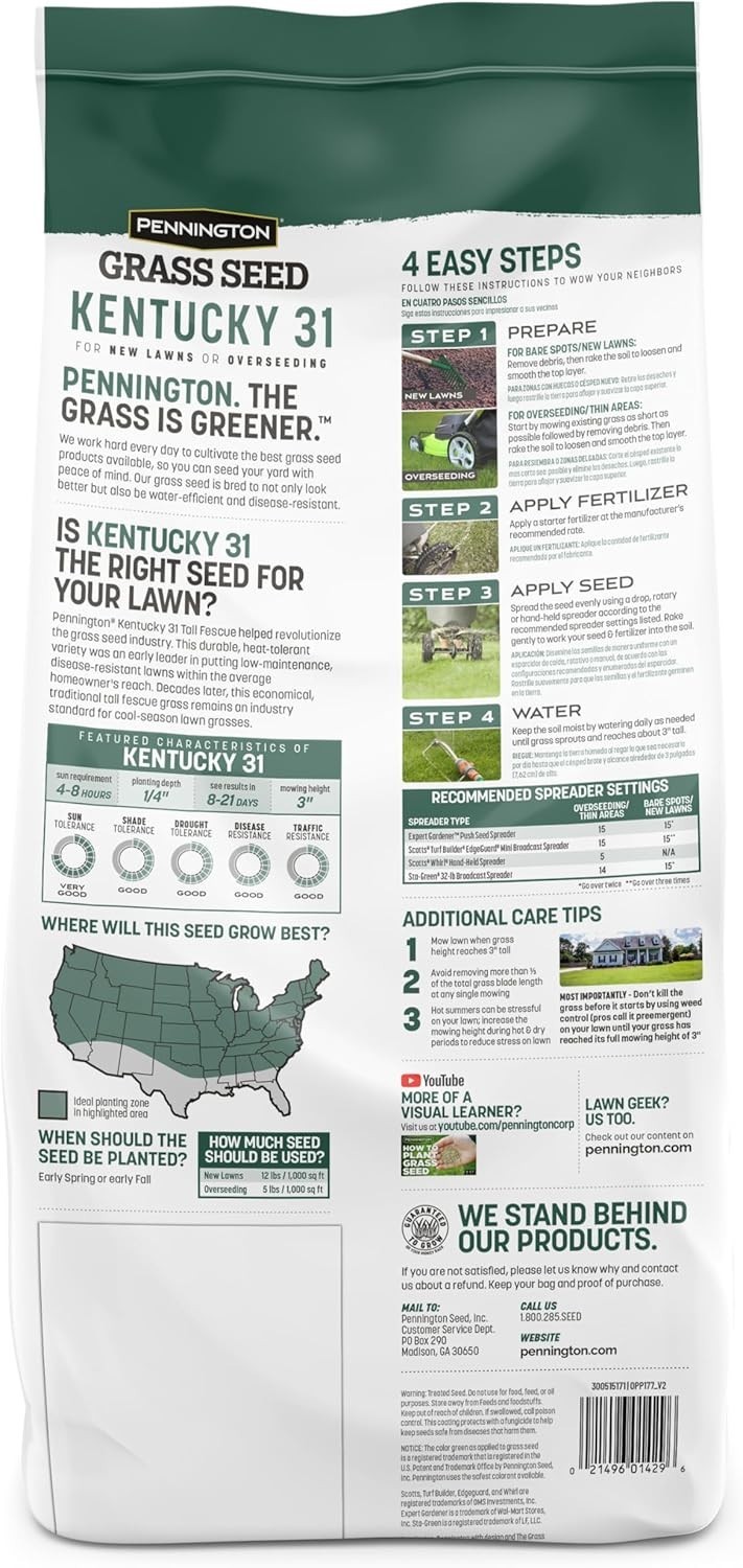 Quick-Germinating Kentucky 31 Tall Fescue Grass Seed – 1400 sq ft Coverage