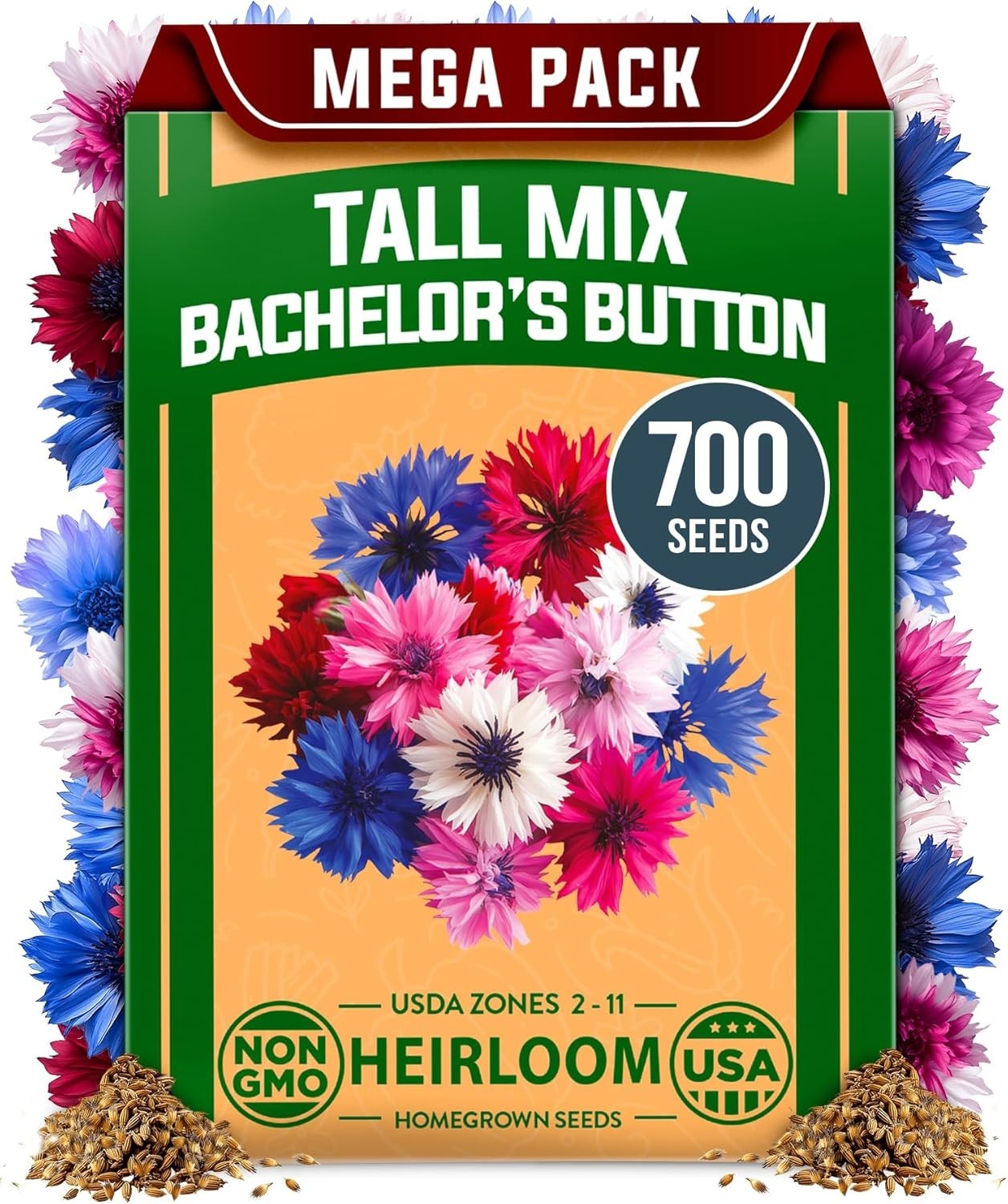 Vibrant Bachelor’s Button Flower Seeds – Heirloom Garden Mix for USDA Zones 2-11