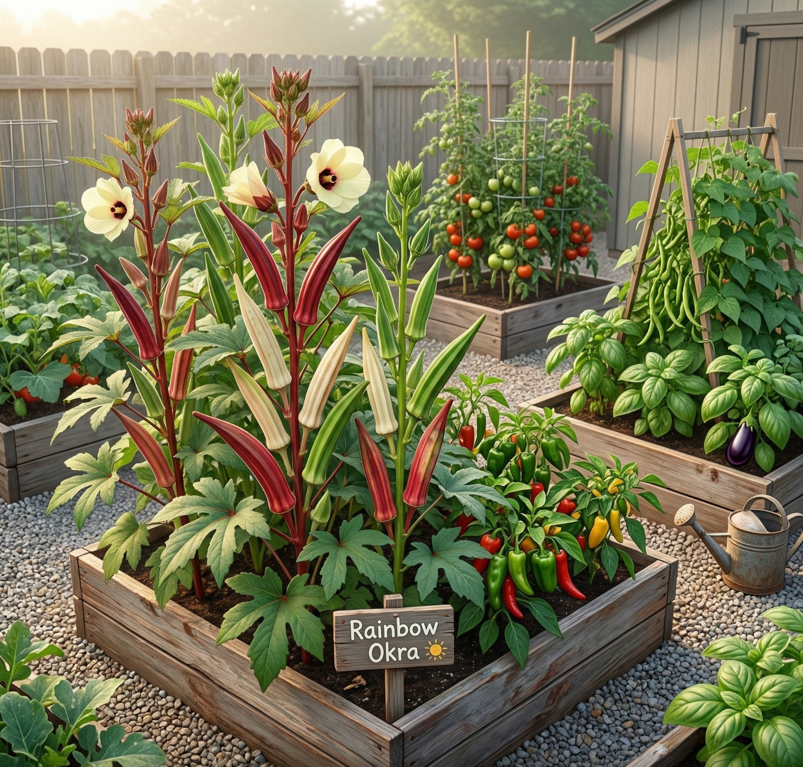 Okra RAINBOW FIESTA Colorful Pods Heirloom Garden Vegetable Non-GMO 50 Seeds