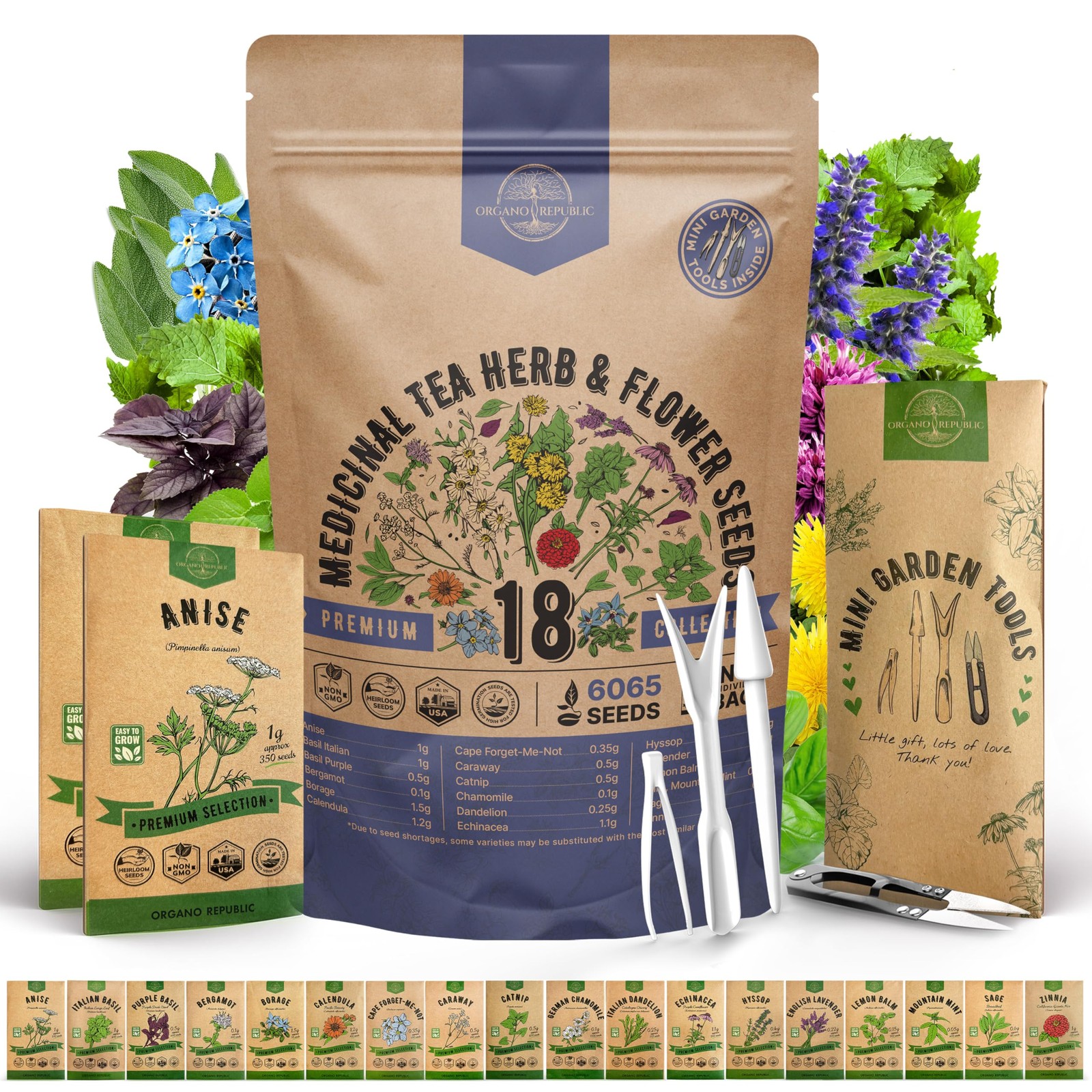 18 Medicinal Tea Herb & Flower Seeds Variety Pack – 6,100+ Non-GMO Heirloom F…