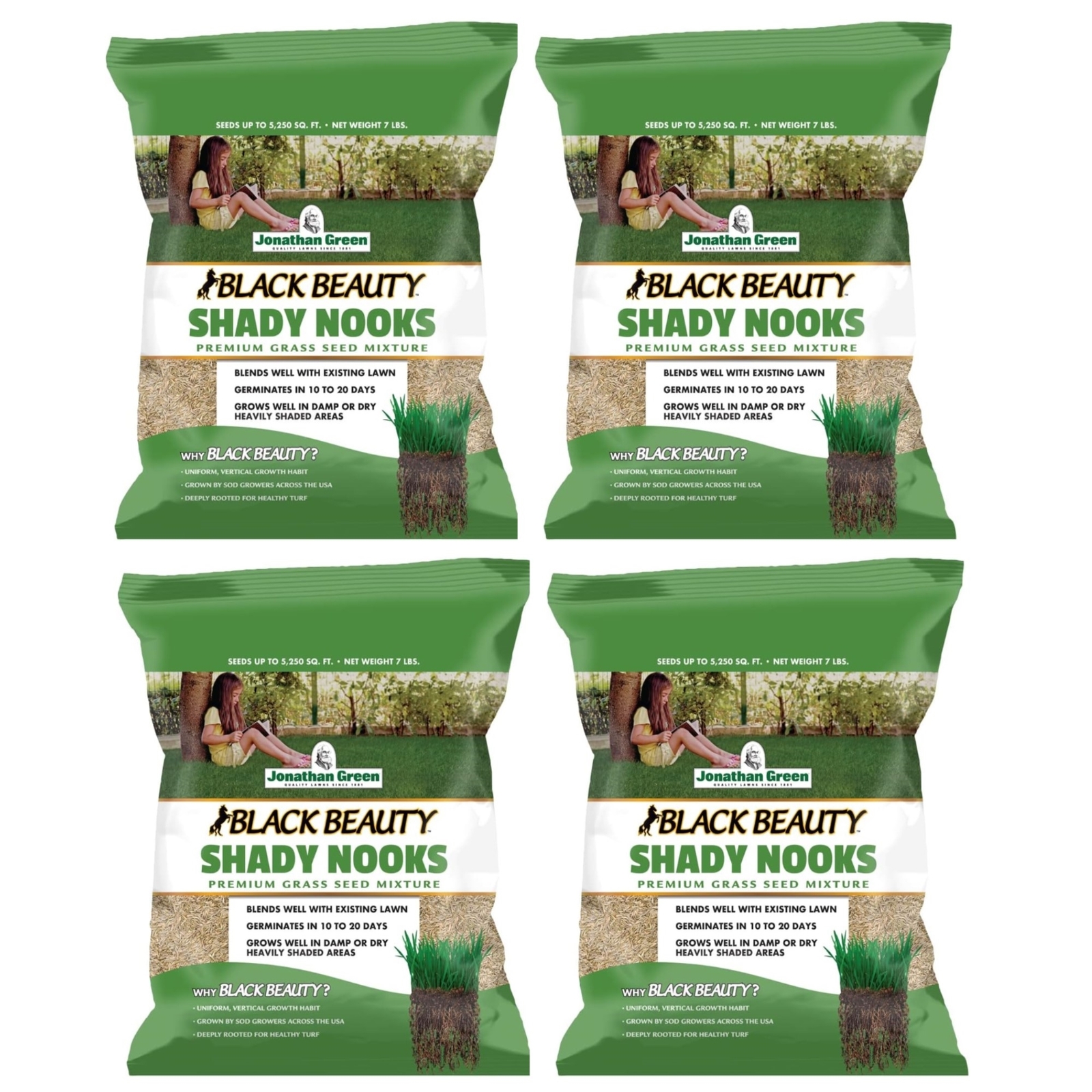 Jonathan Green Black Beauty Shady Nooks Premium Grass Seed Mixture, 7lb (4 Pack