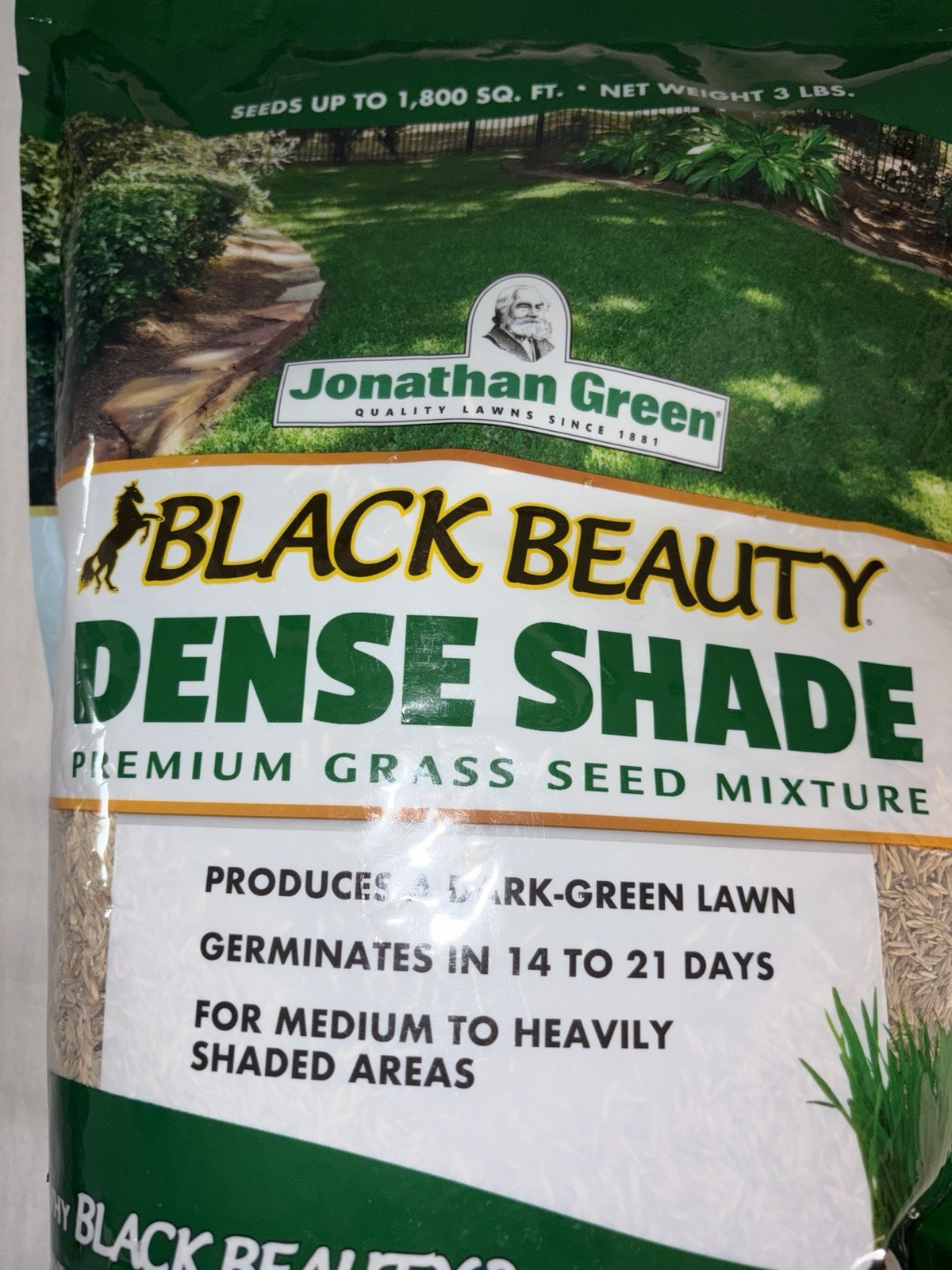 Jonathan Green Grass Seed Mixture Black Beauty Dense Shade New Bag 3 Lbs Premium