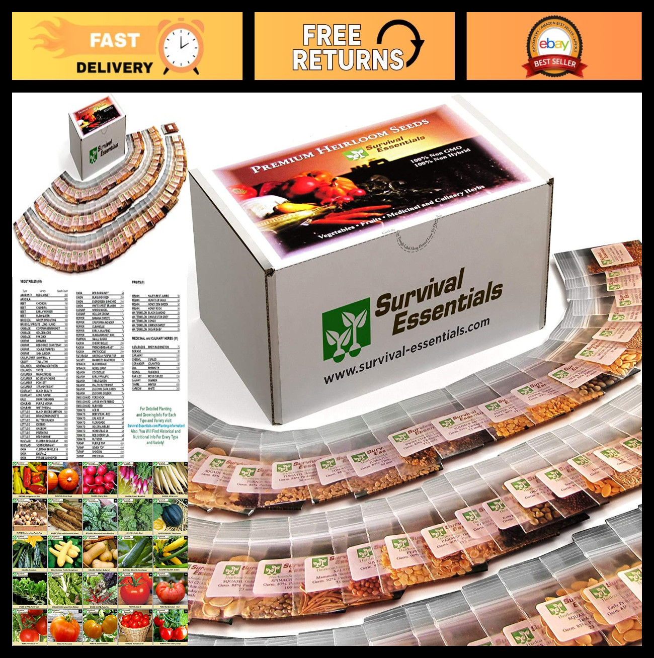 Heirloom Seed Vault – 100 Varieties, 17,500+ Non-GMO Vegetable, Fruit & Herb See