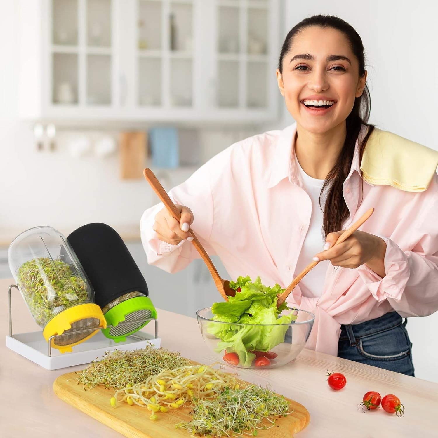 User-Friendly Sprouting Kit: 2 Wide Mouth Jars, Drainage Tray & Blackout Sleeves