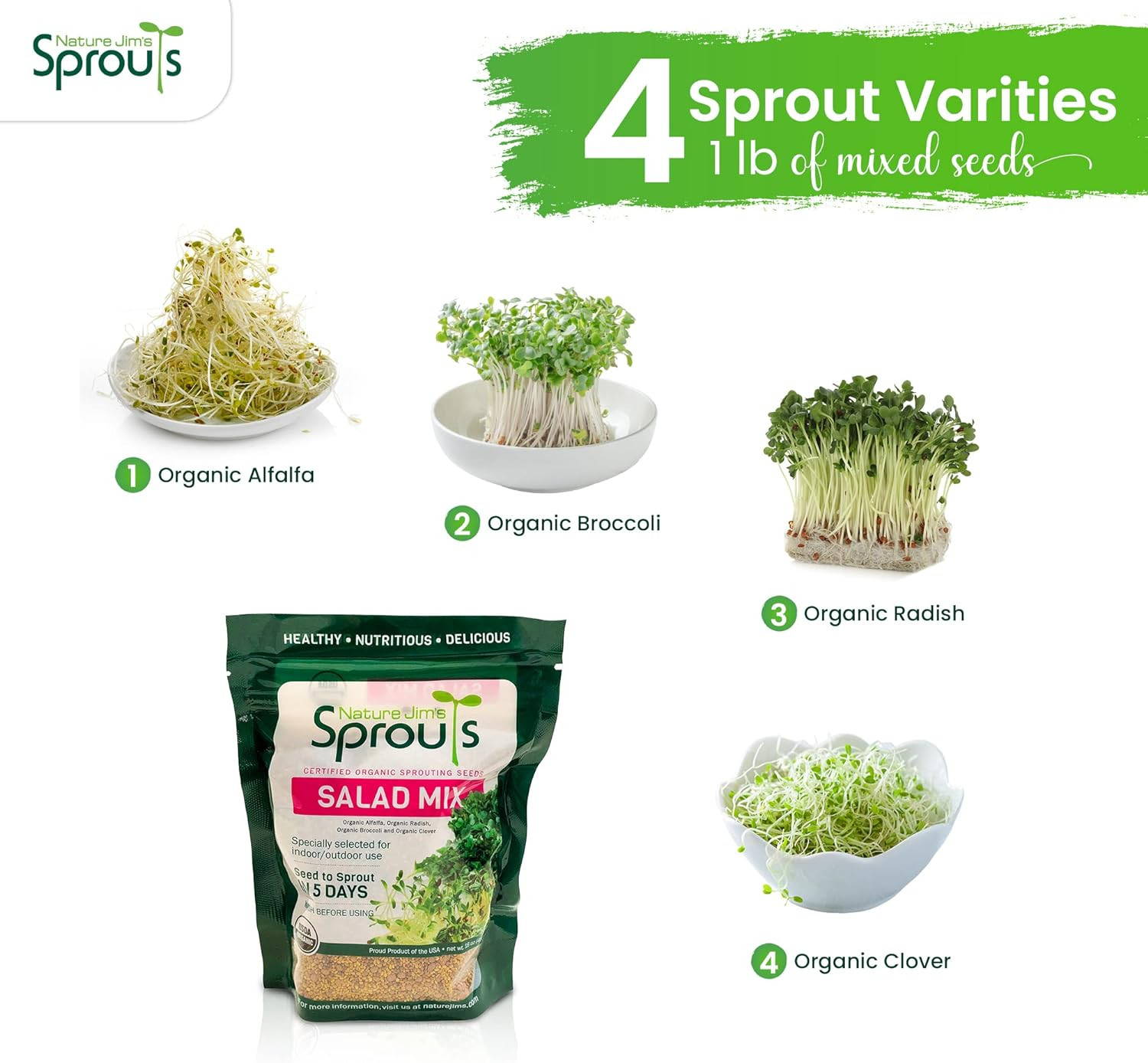 Salad Sprout Mix – Organic Salad Mix for Growing – Non-Gmo Microgreen Seeds – He