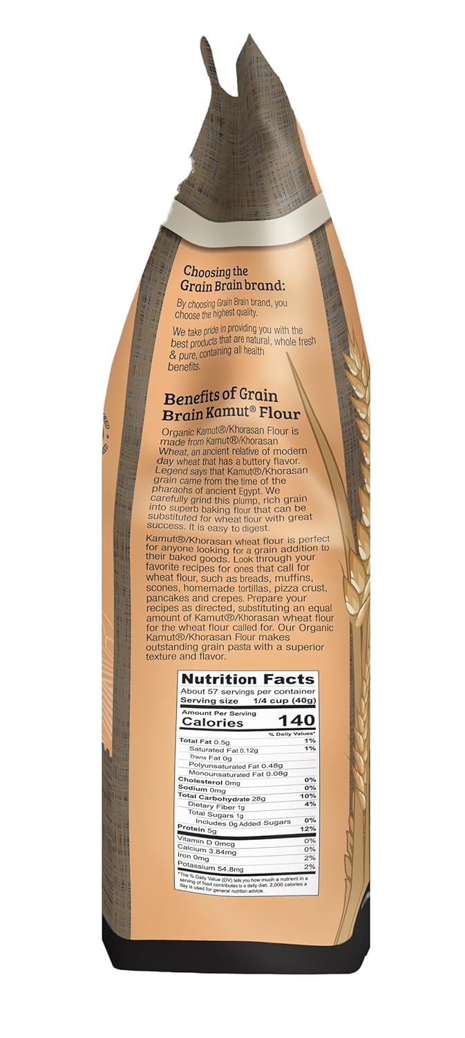 Grain Brain Organic White Kamut Flour (5 lb) Khorosan 80 Ounce (Pack of 1)