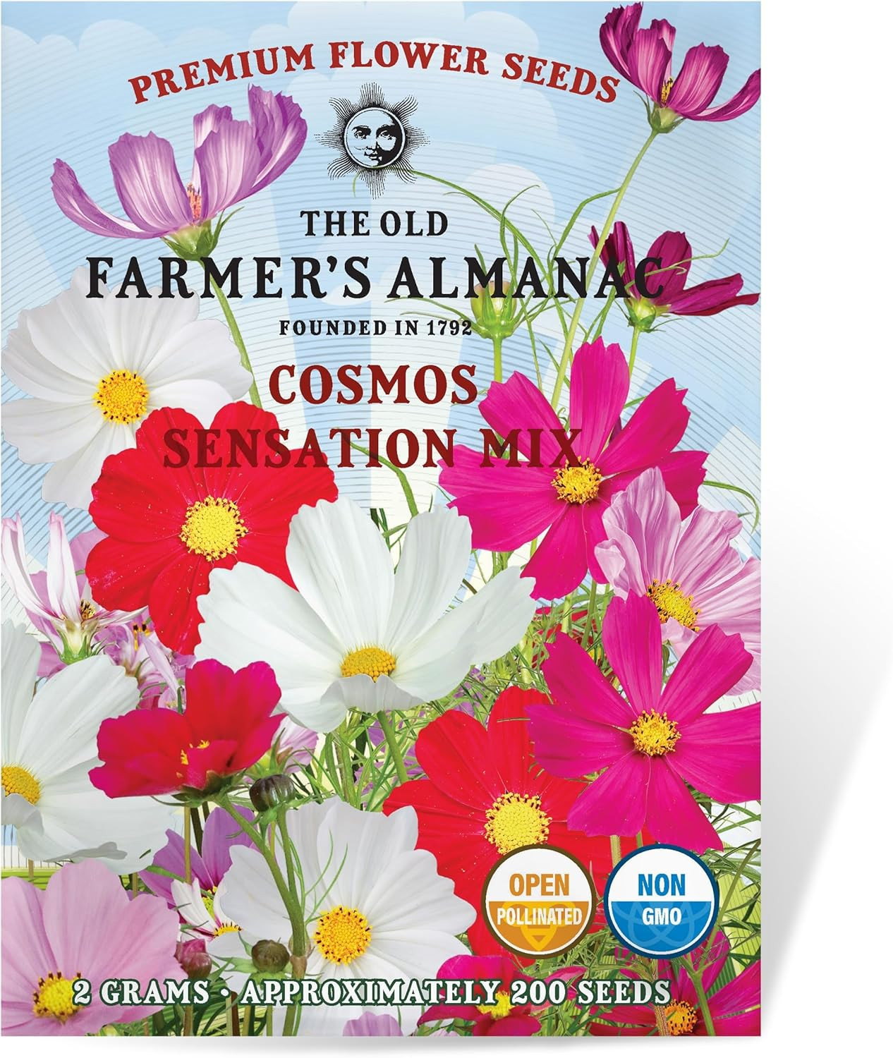 Cosmos Sensation Mix Flower Seeds – Premium Non-Gmo, Open Pollinated, 1 Packet,