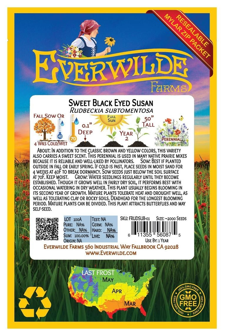 2000 Sweet Black Eyed Susan Wildflower Seeds – Everwilde Farms Mylar Seed Packet