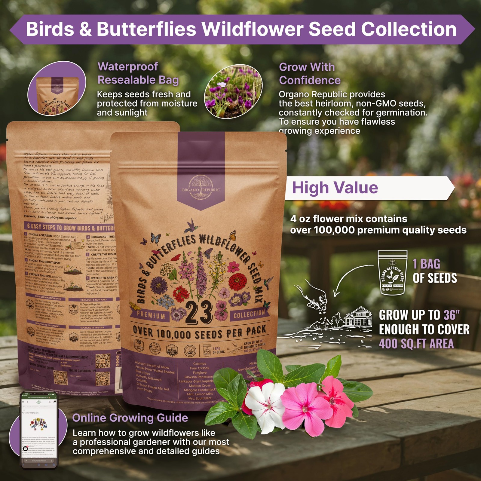 23 Wildflower Seeds Annual & Perennial Mix for Indoor & Outdoors, Attract Bir…