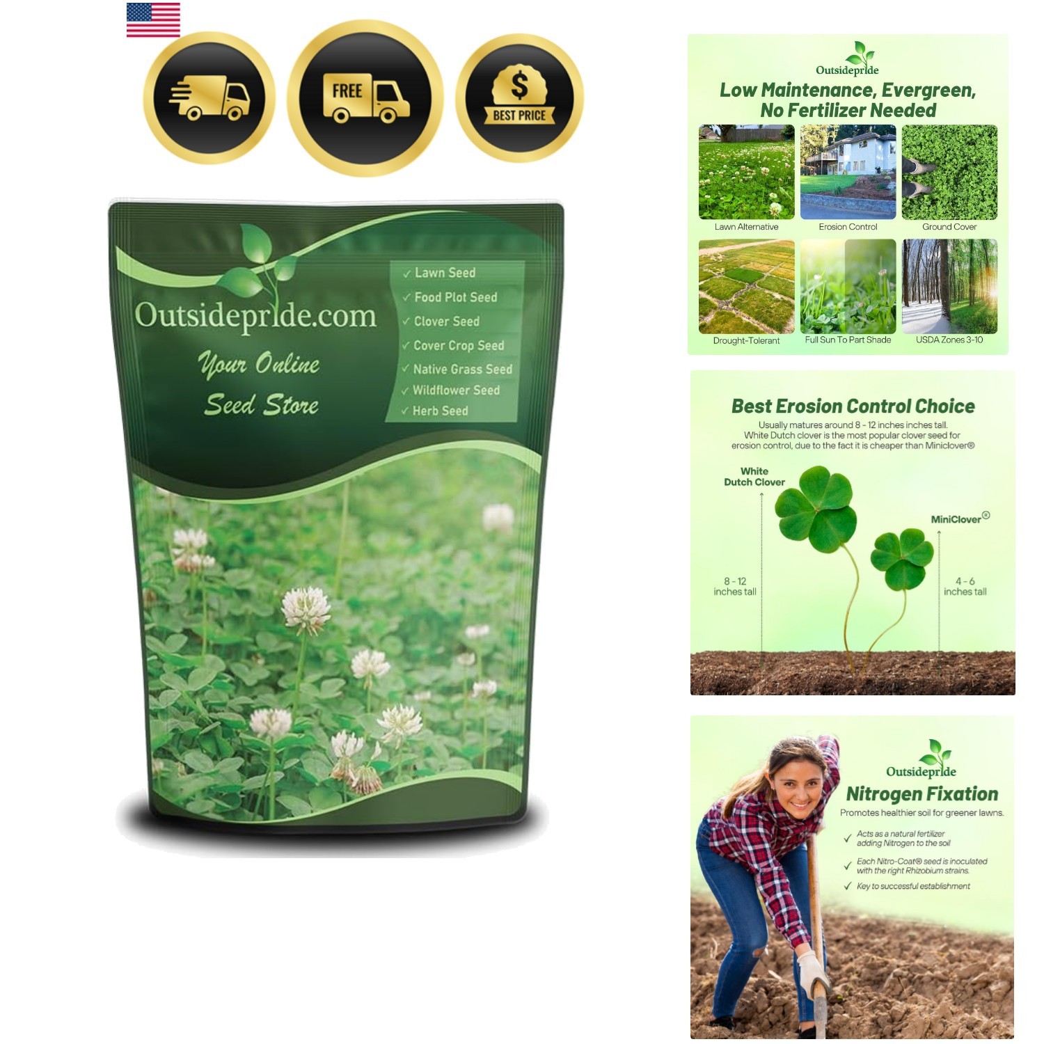Perennial White Dutch Clover Seed – 2 lbs. Nitrocoated, Inoculated Clover See…