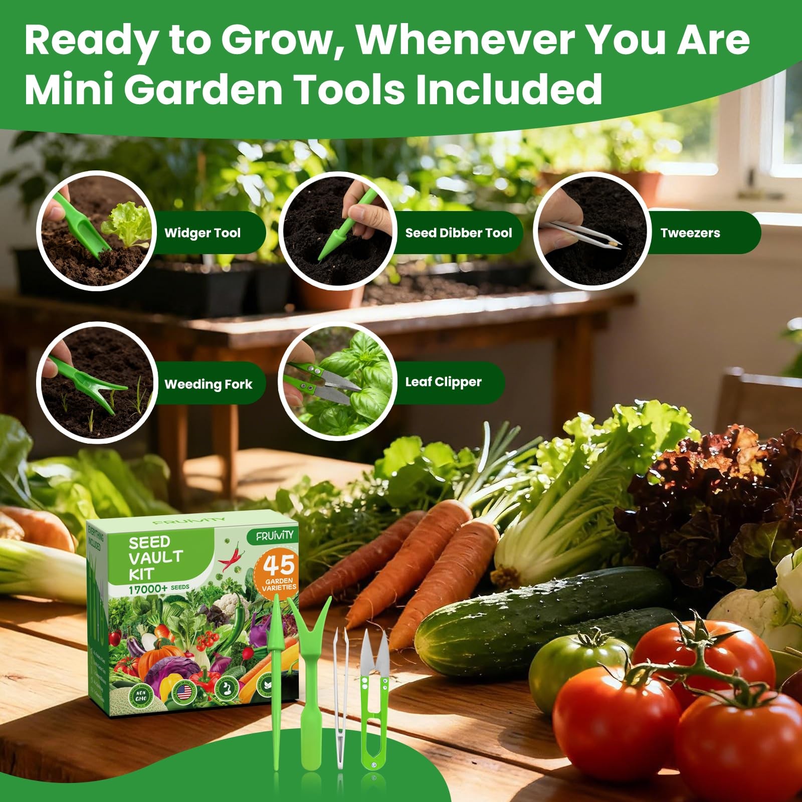 Fruivity 45 Vegetable Seeds Variety Pack – 17,000+ Green, Red, Purple, Yellow