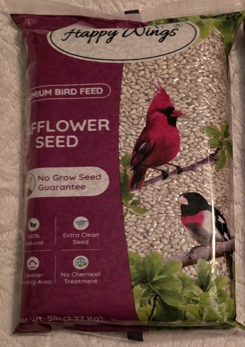 1 – Happy Wings Safflower Seeds Wild Bird Food 5 Pounds No Grow Seed Wild