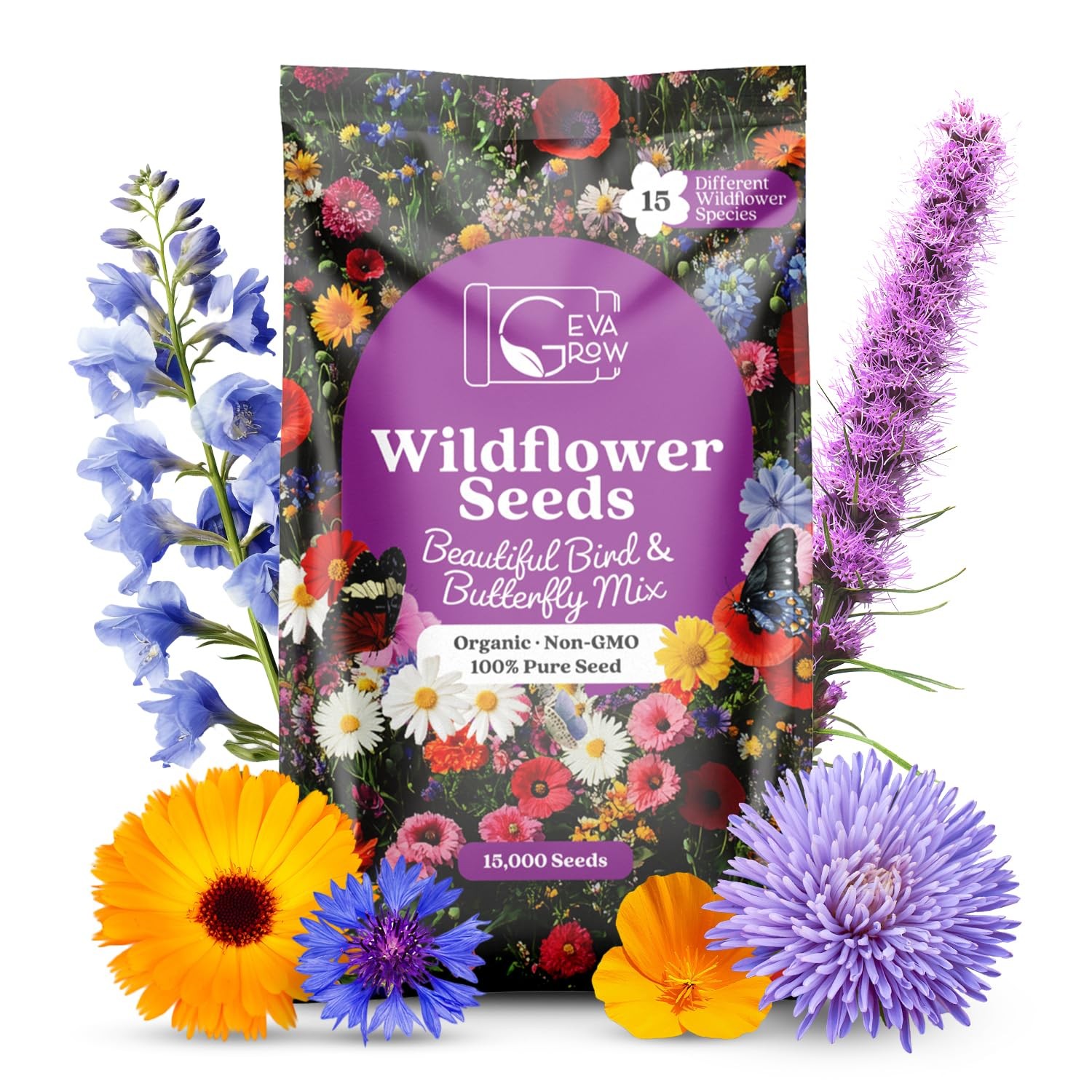 Wildflower Seeds Bulk, 1 Oz. 40,000+ Seeds – Butterfly & Hummingbird Mix