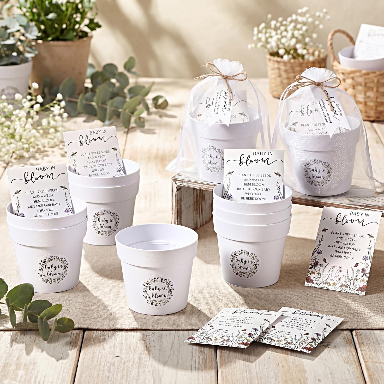 25 Sets Baby Shower Seeds Favors for Guests Mini Plastic Pots Kraft Wildflowe…