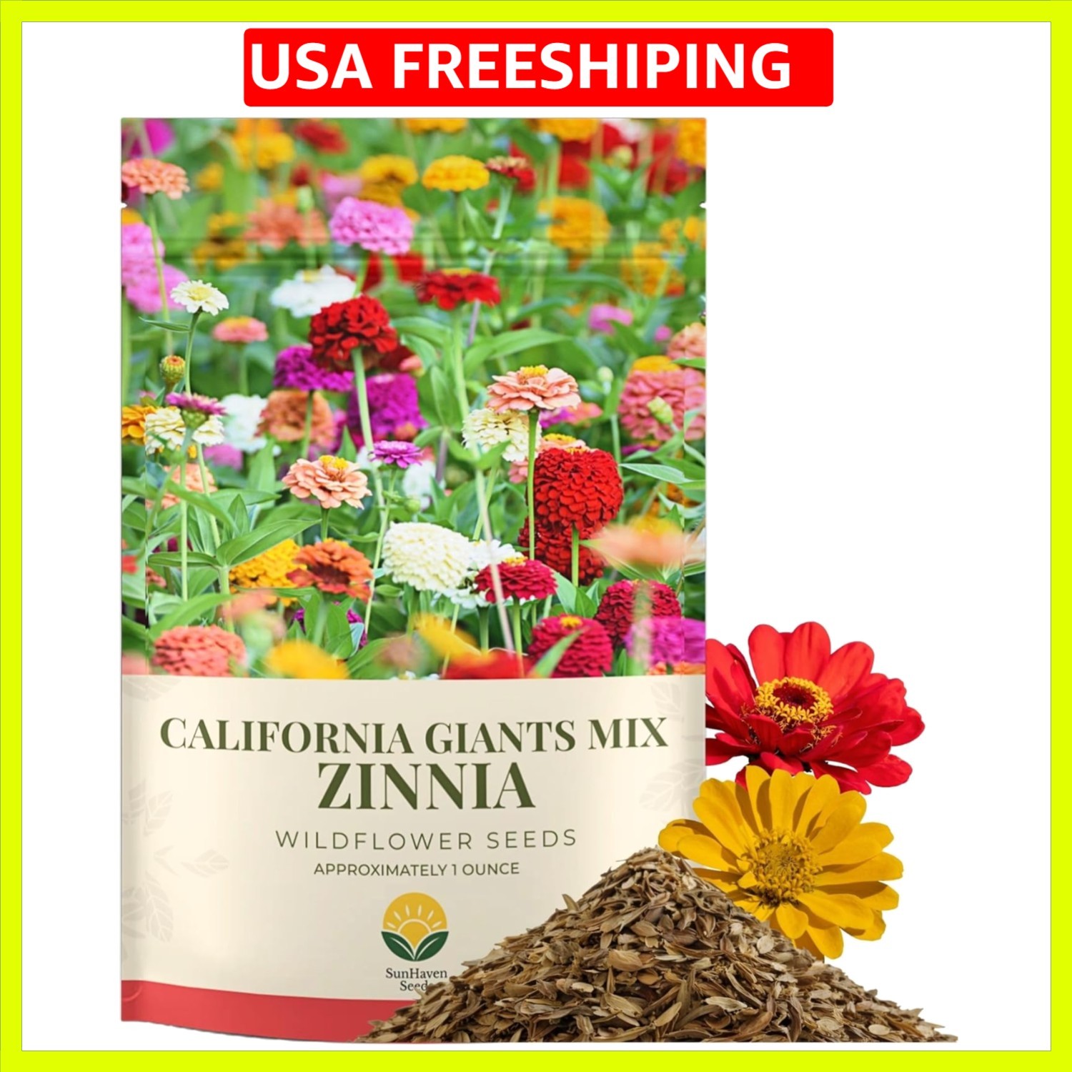 California Giants Zinnia Mix – 4,000+ Seeds – 1 oz Bulk Extra Large Resealabl…
