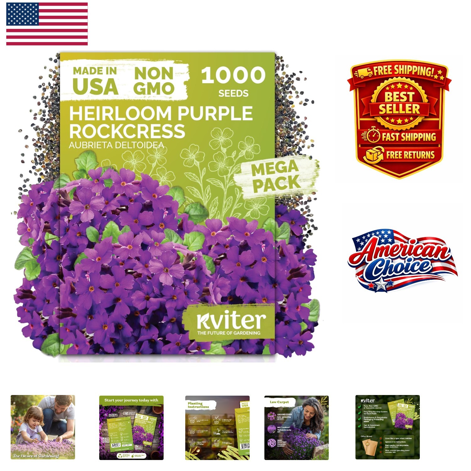 High Germination Aubrieta Seeds – 1,000 Count Purple Rock Cress for Outdoors