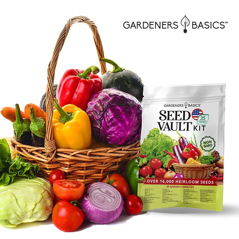Survival Seed Vault Kit – 35 Heirloom Vegetable Seeds, Non-GMO, Open-Pollinated,