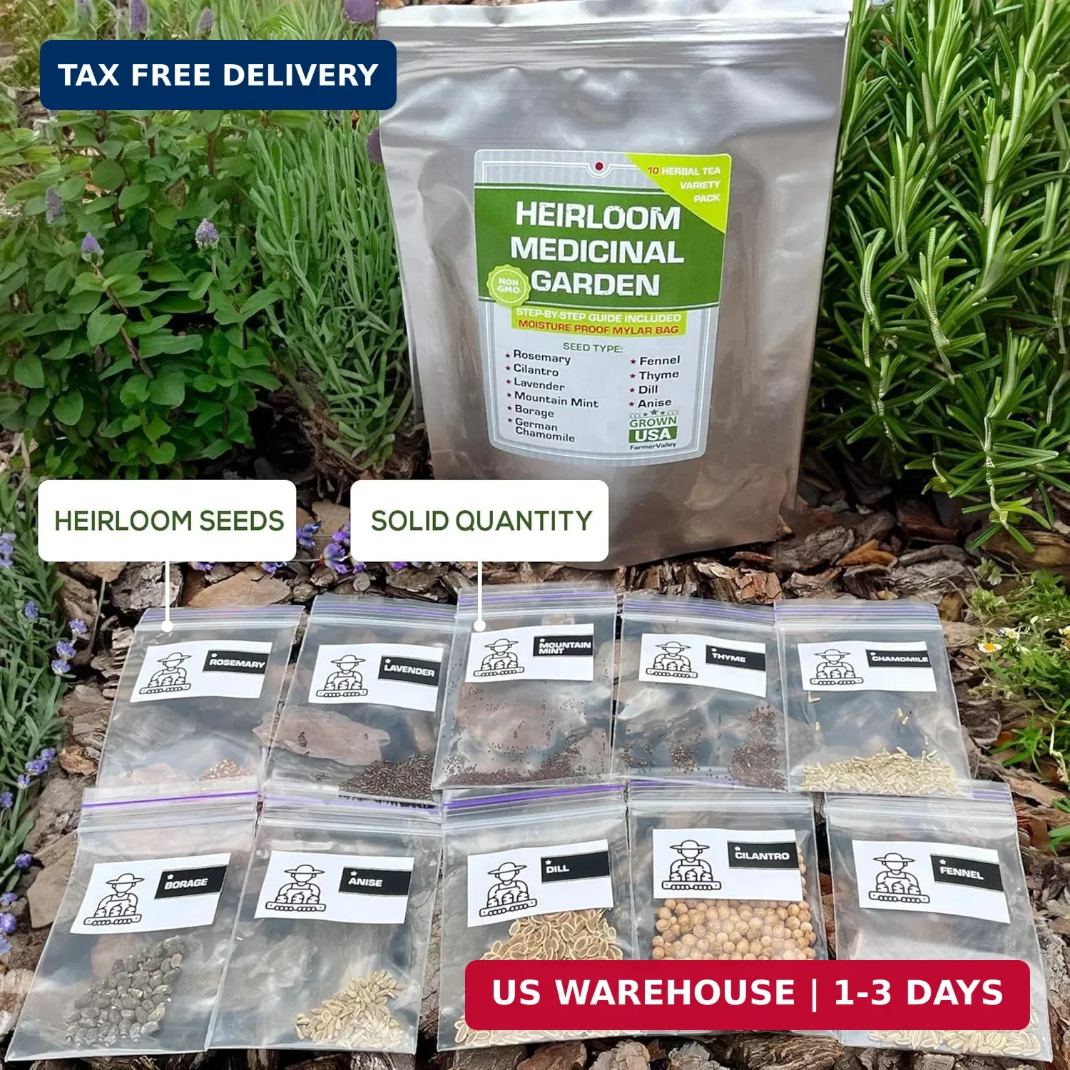 10 Medicinal Herb Seeds – Heirloom, Non GMO, USA Made – 2050 Most Needed Herbal