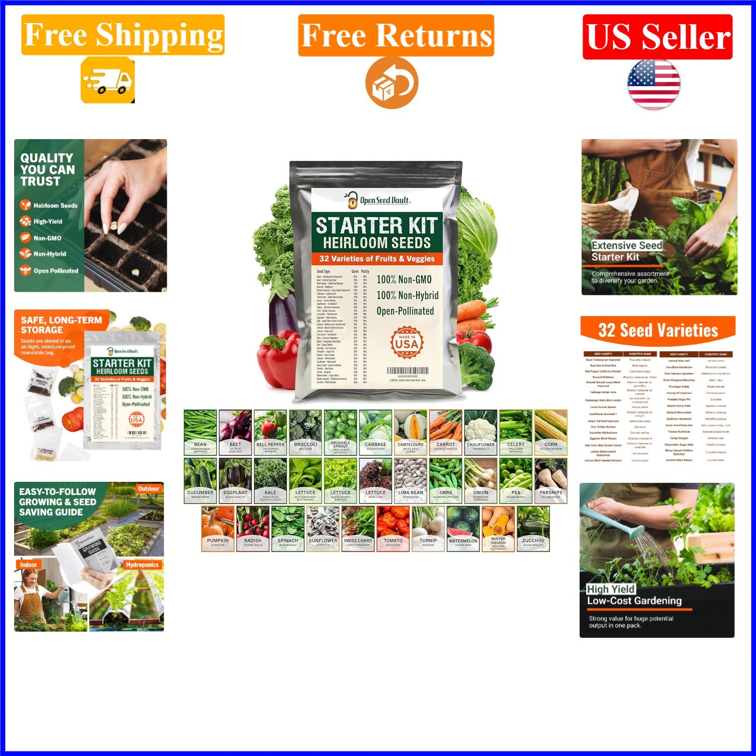 15,000 Heirloom Vegetable & Fruit Seeds Set – 32 Varieties, Multi-Color