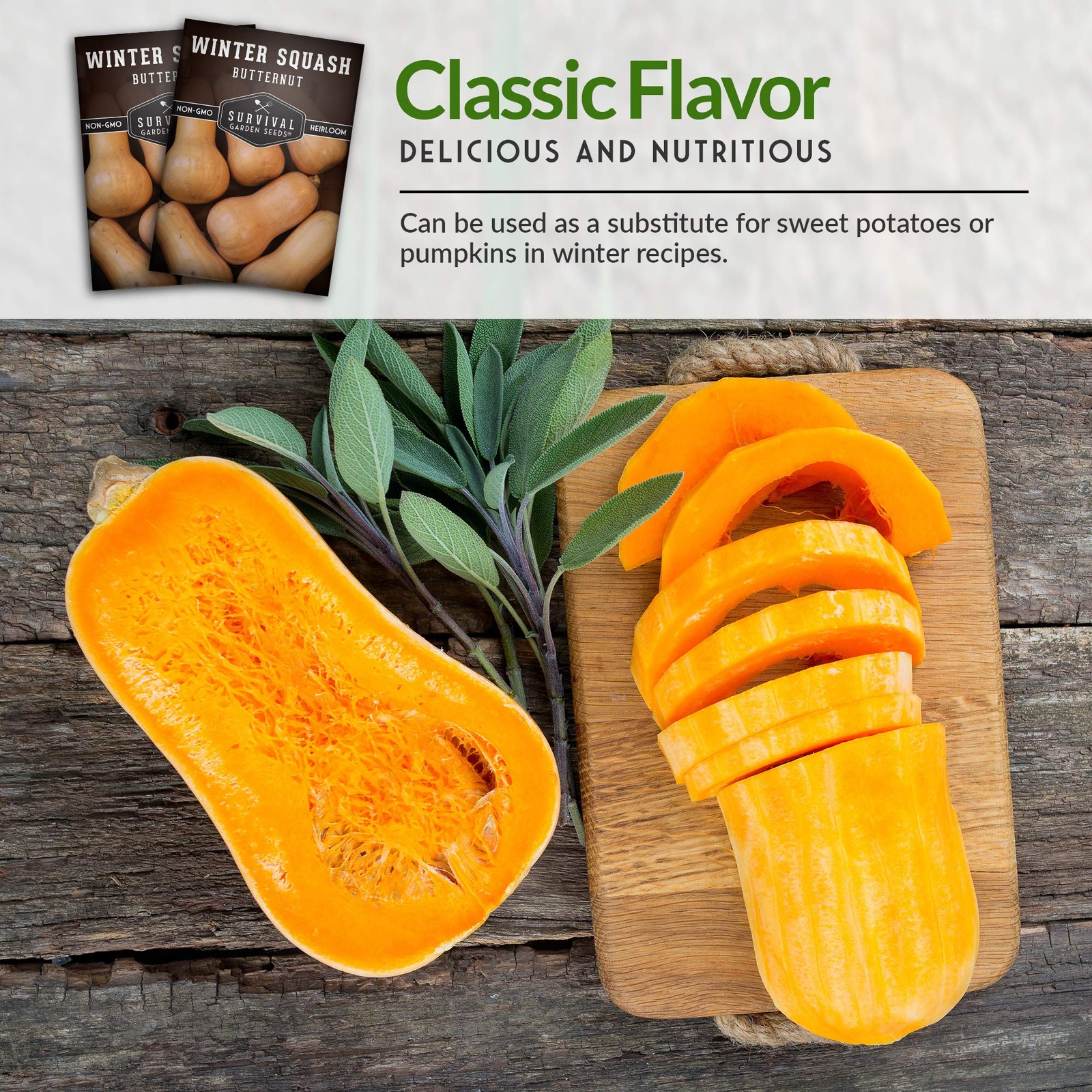 Heirloom Butternut Squash Seeds NonGMO, High Yield, Easy to Grow 2 Packs
