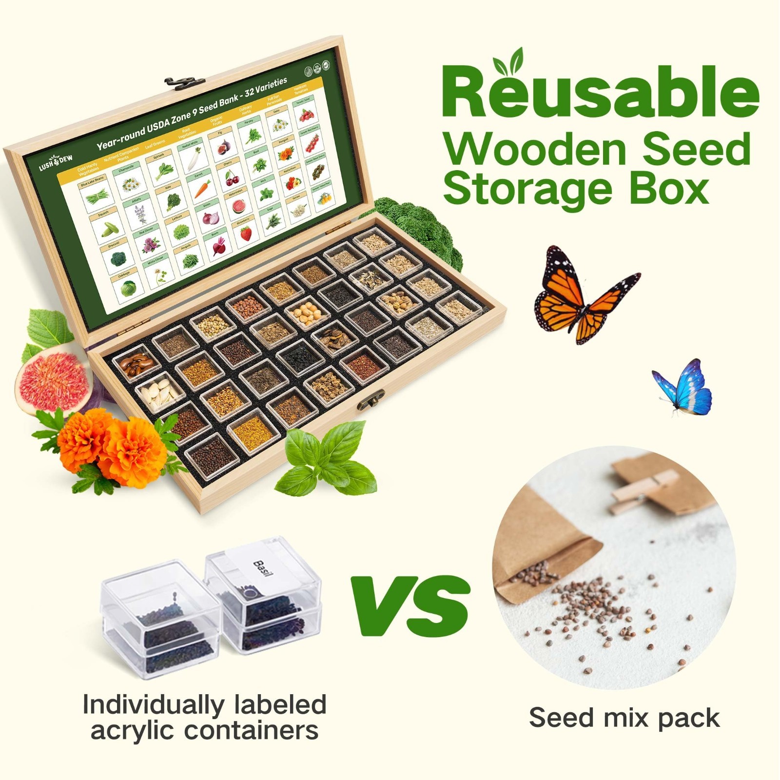 32 Varieties Non-GMO Heirloom Seed Bank for Zone 9 – Gardening Gifts for All