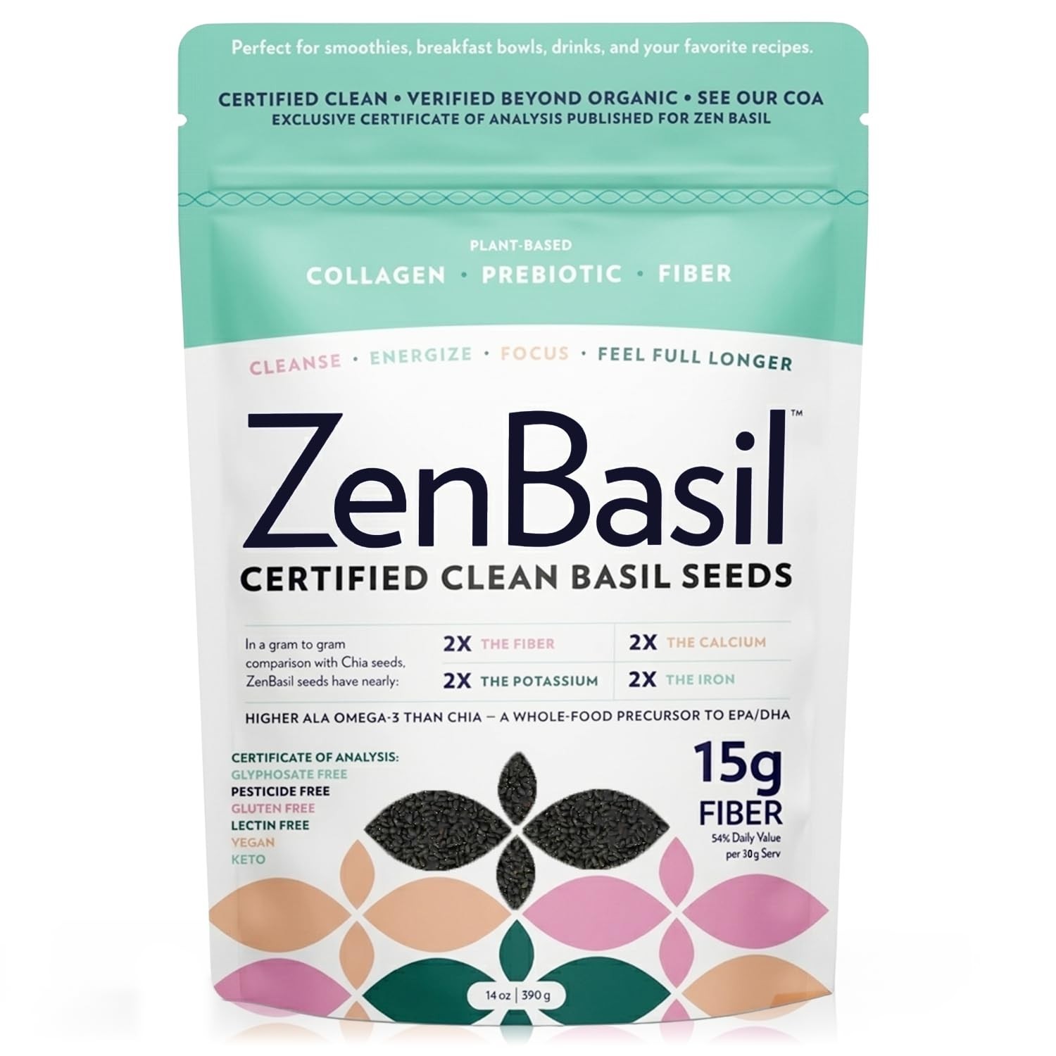14oz Edible Basil Seeds – Kosher, & Gluten-Free Superfood – 15g Fiber/Serving