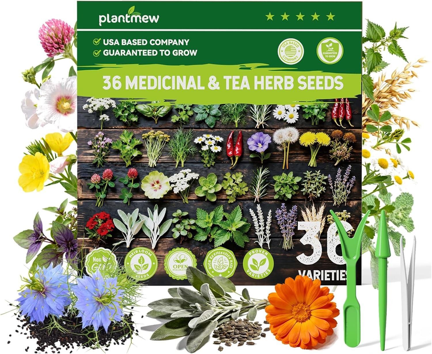 Medicinal Herb Seeds Variety Pack – 36 Heirloom Non-GMO Herbal Tea Garden Seeds: