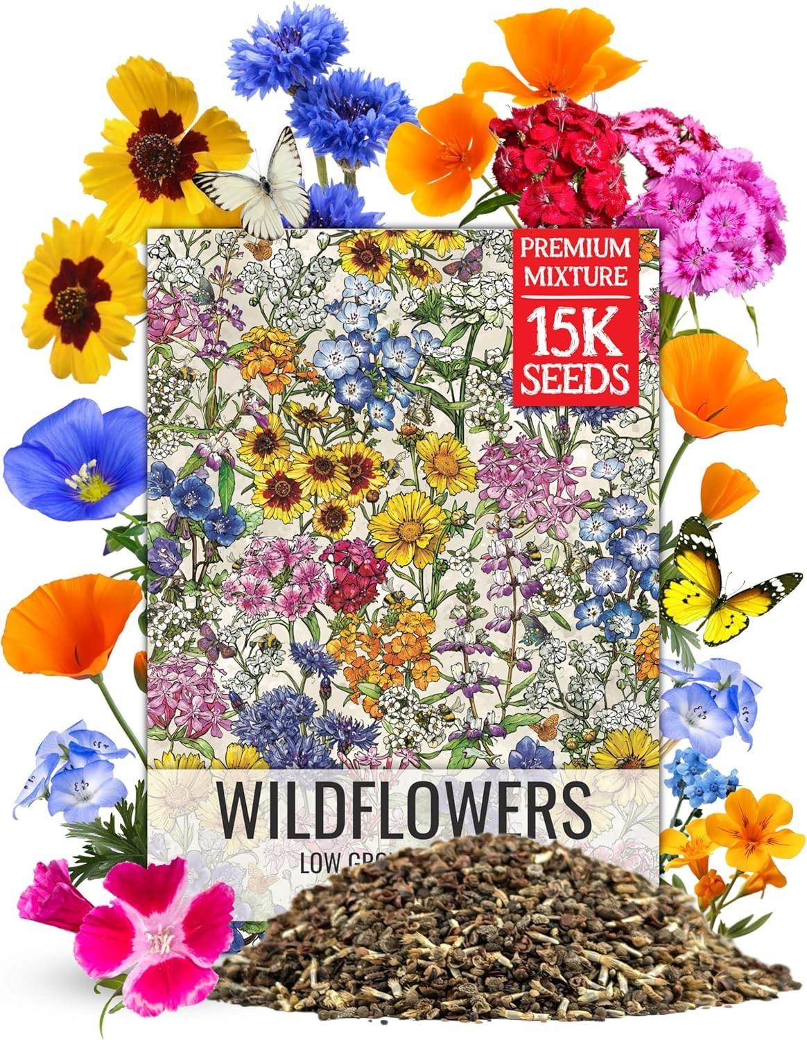 1 Ounce Low-Growing Wildflower Seeds Mix – Attract Butterflies & Pollinators