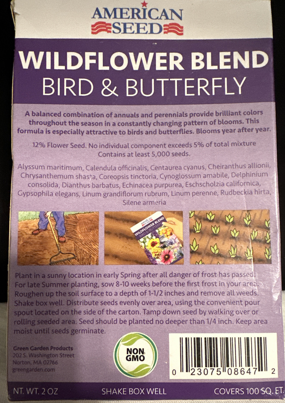 American Seed Shade Mix, Wildflower Blend, 100 Square Foot Shaker Box (2 Ounce)