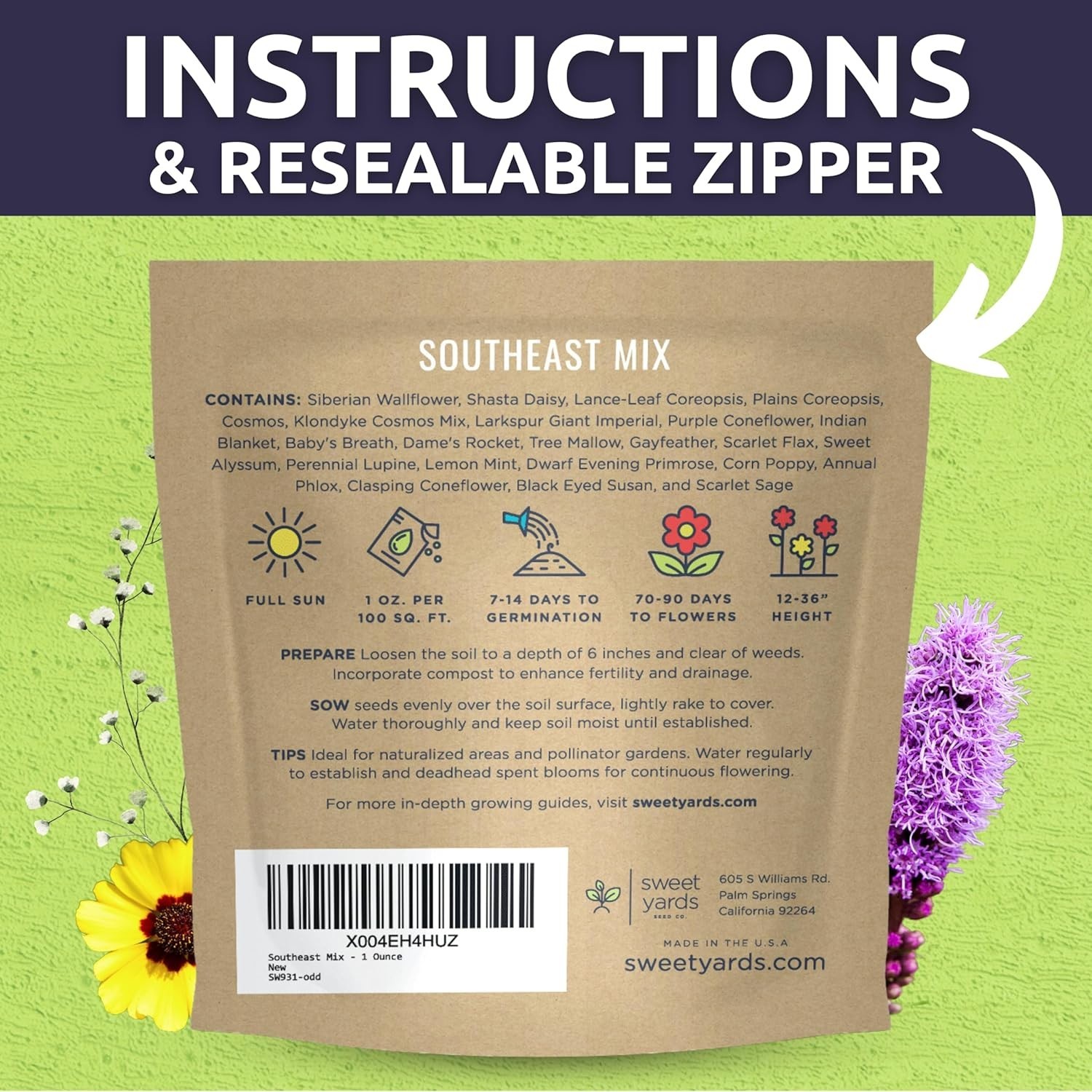 Southeast Regional Mix – Large 1 Ounce Packet – 12000 Flower Seeds for Planti…